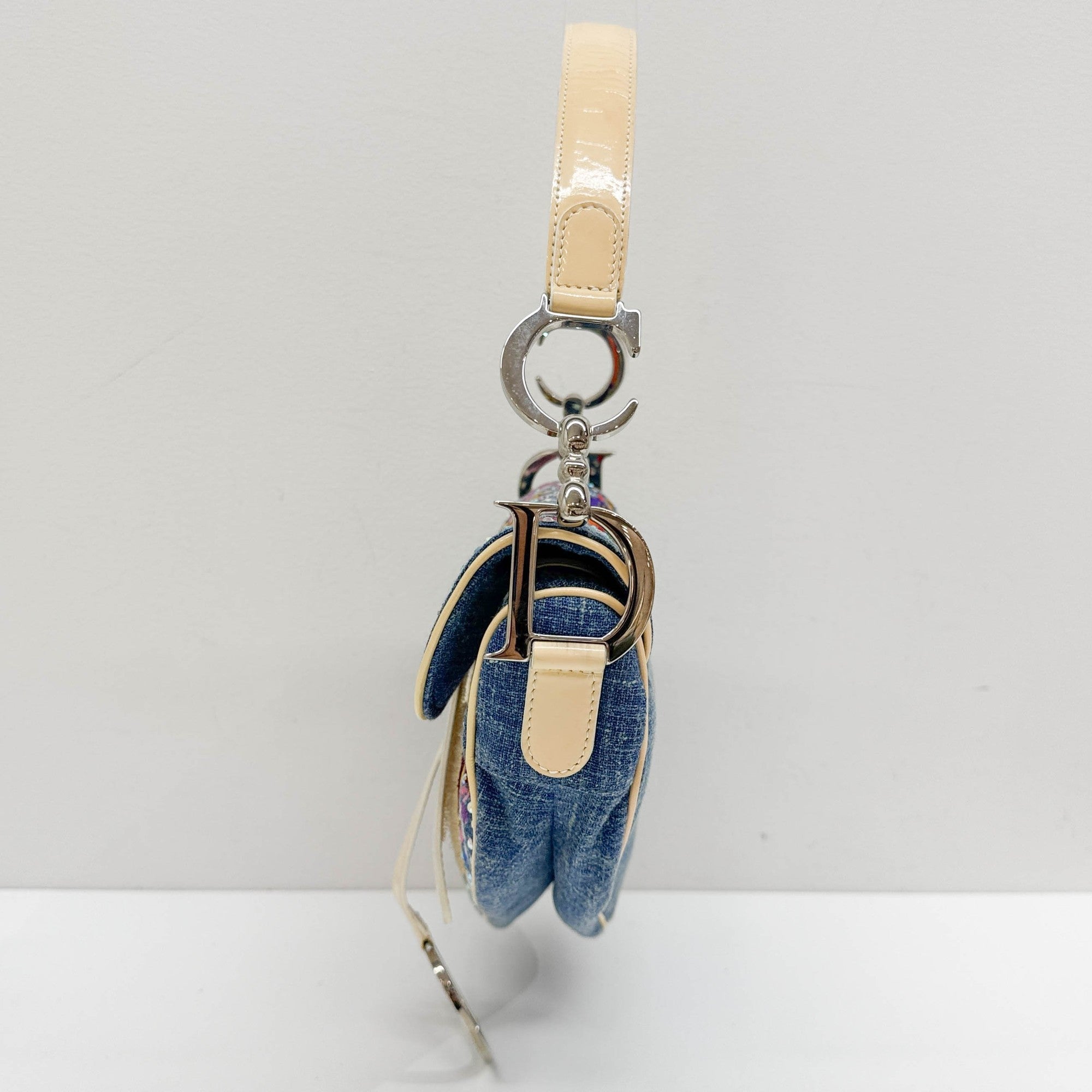 DIOR Saddle Butterfly Embroidered and Bedazzled Blue Denim