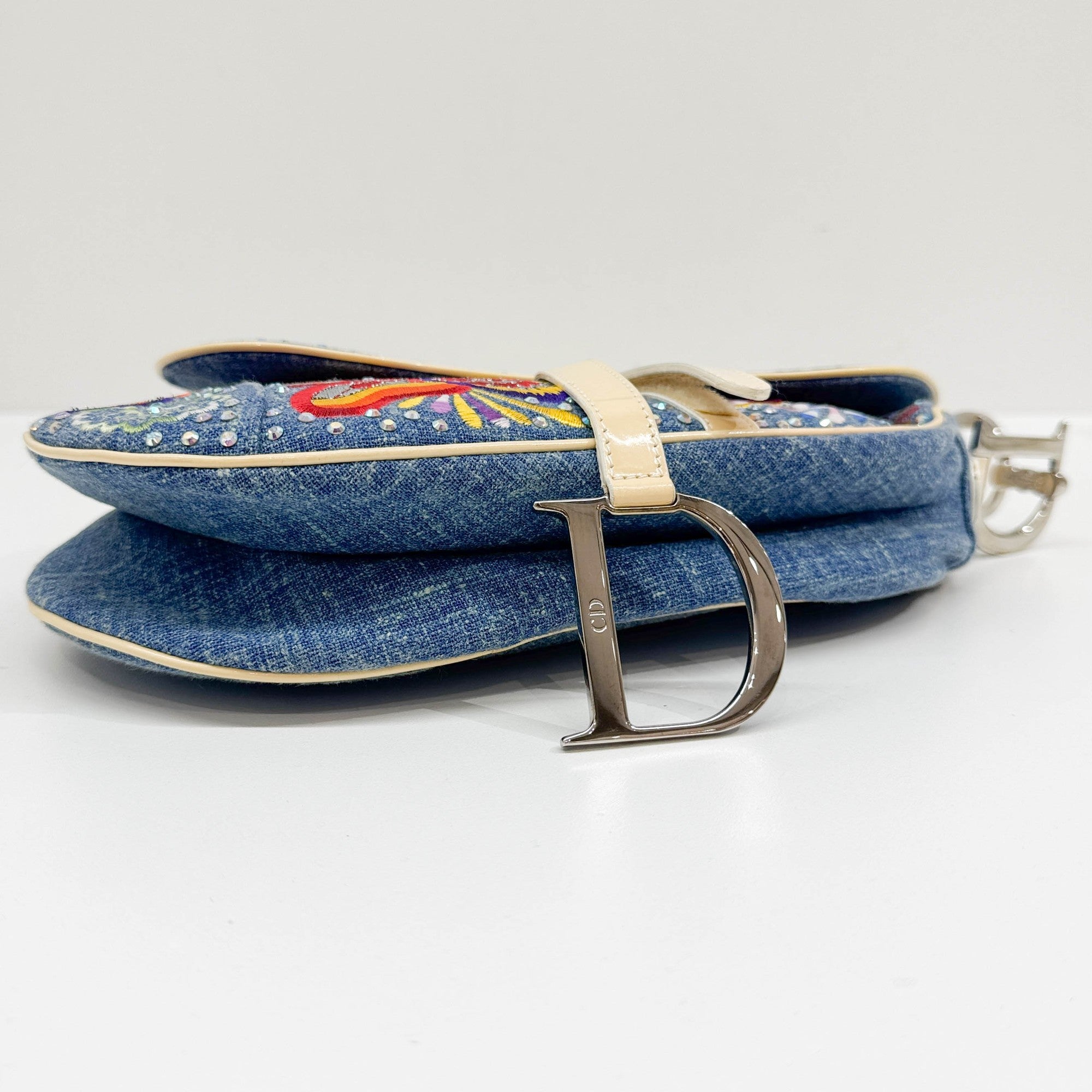 DIOR Saddle Butterfly Embroidered and Bedazzled Blue Denim
