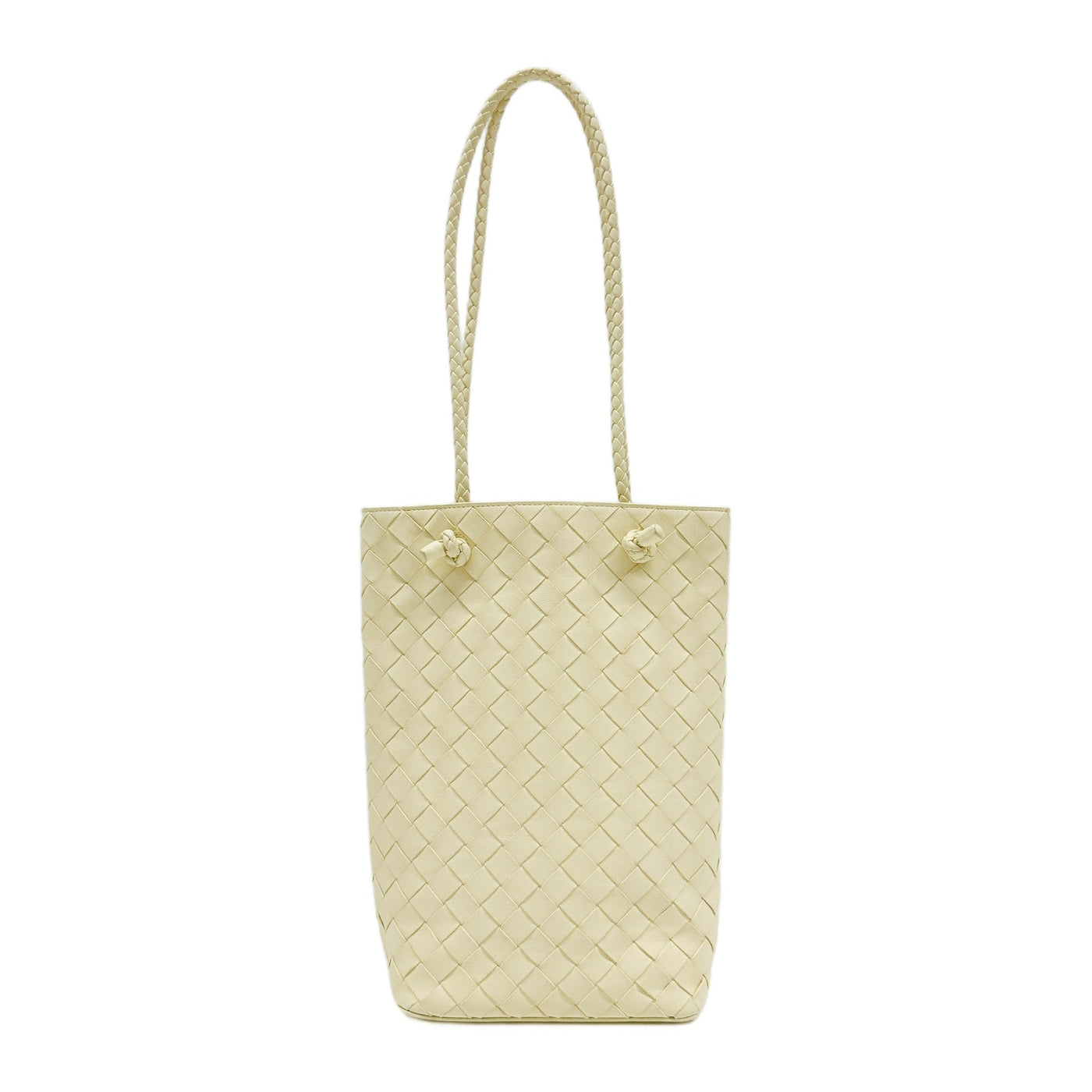 Intrecciato Pastel Yellow Leather Shoulder Tote Bag