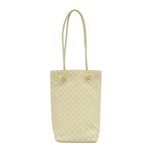 Intrecciato Pastel Yellow Leather Shoulder Tote Bag