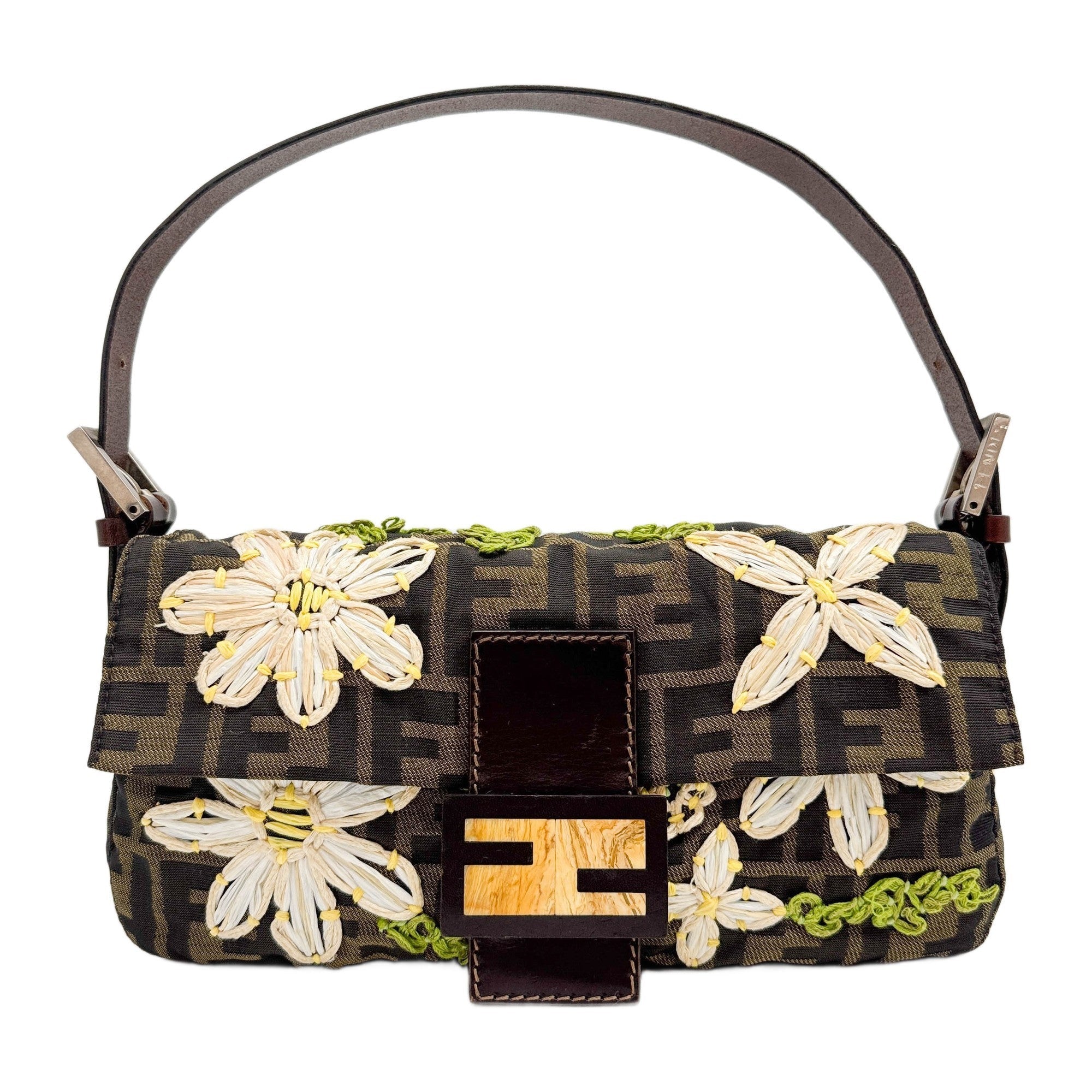 Baguette Floral Knit Embroidery  Zucca BrownbShoulder Bag
