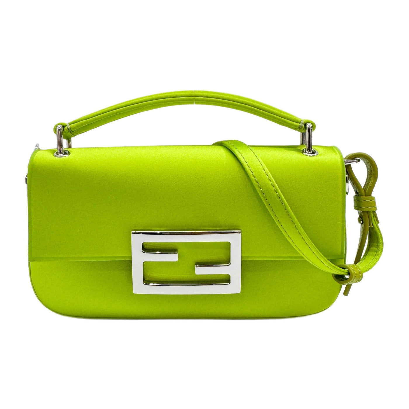Baguette Phone Pouch Lime Green Satin Two Way Bag