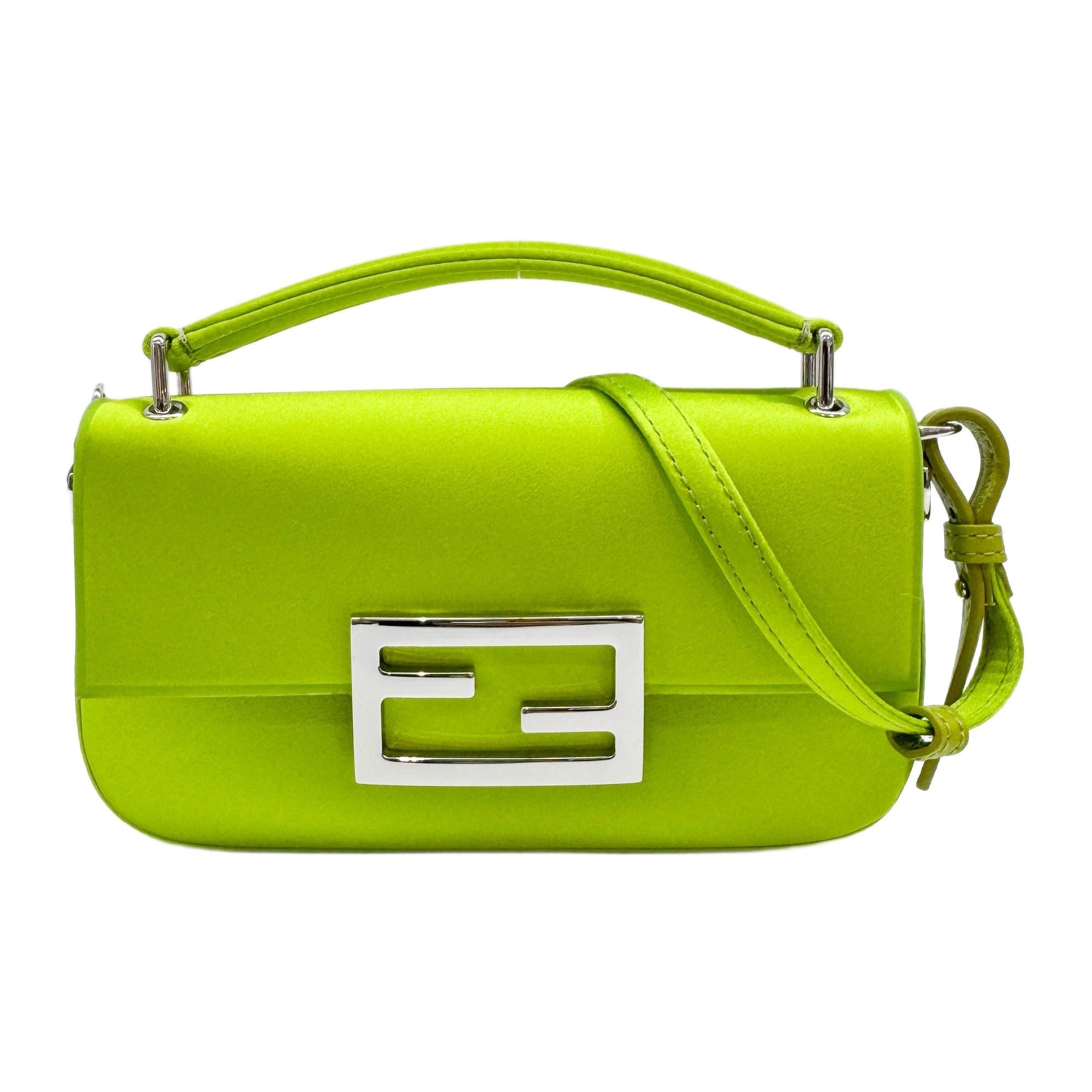 Baguette Phone Pouch Lime Green Satin Two Way Bag