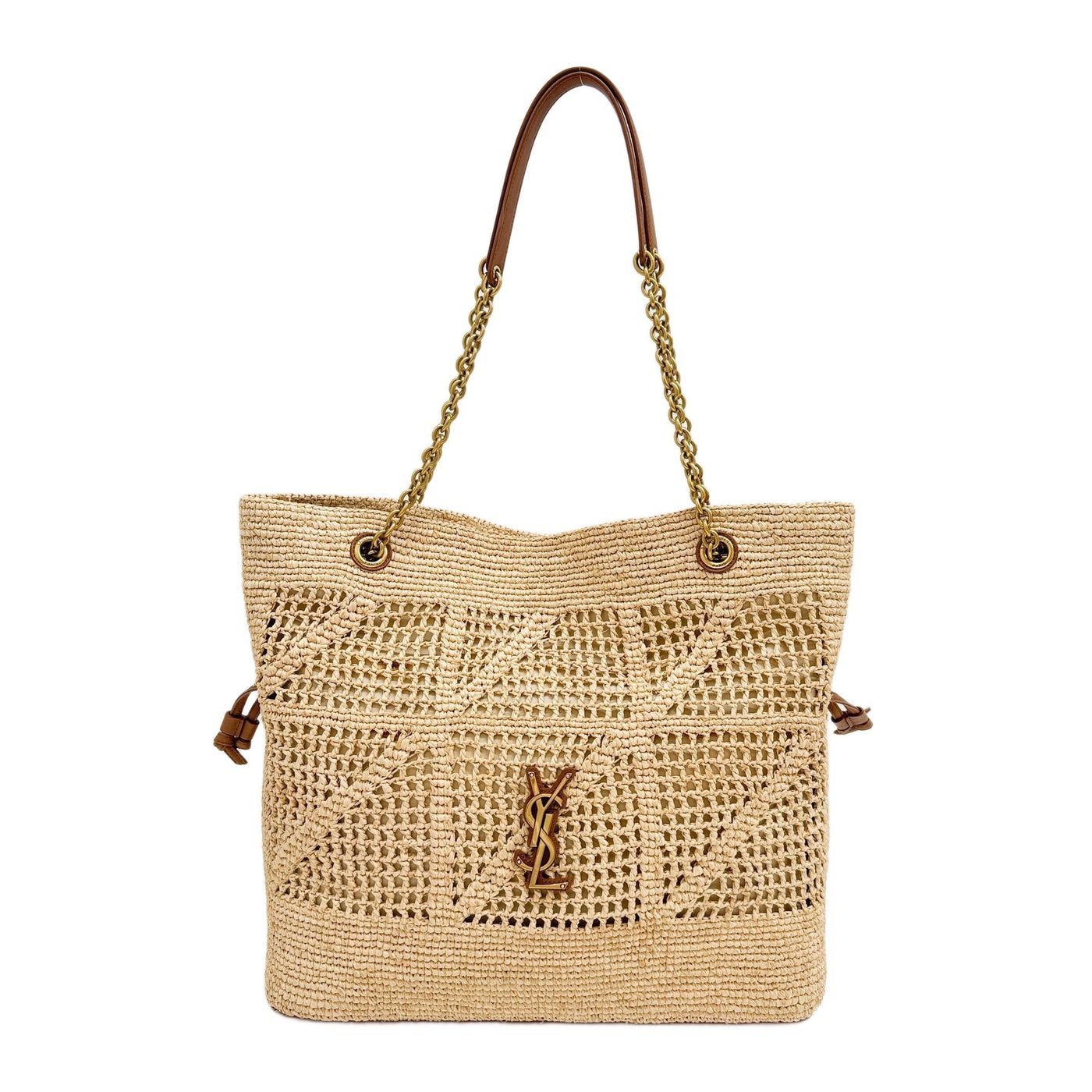 Jamie Beige Raffia Chain Tote Bag