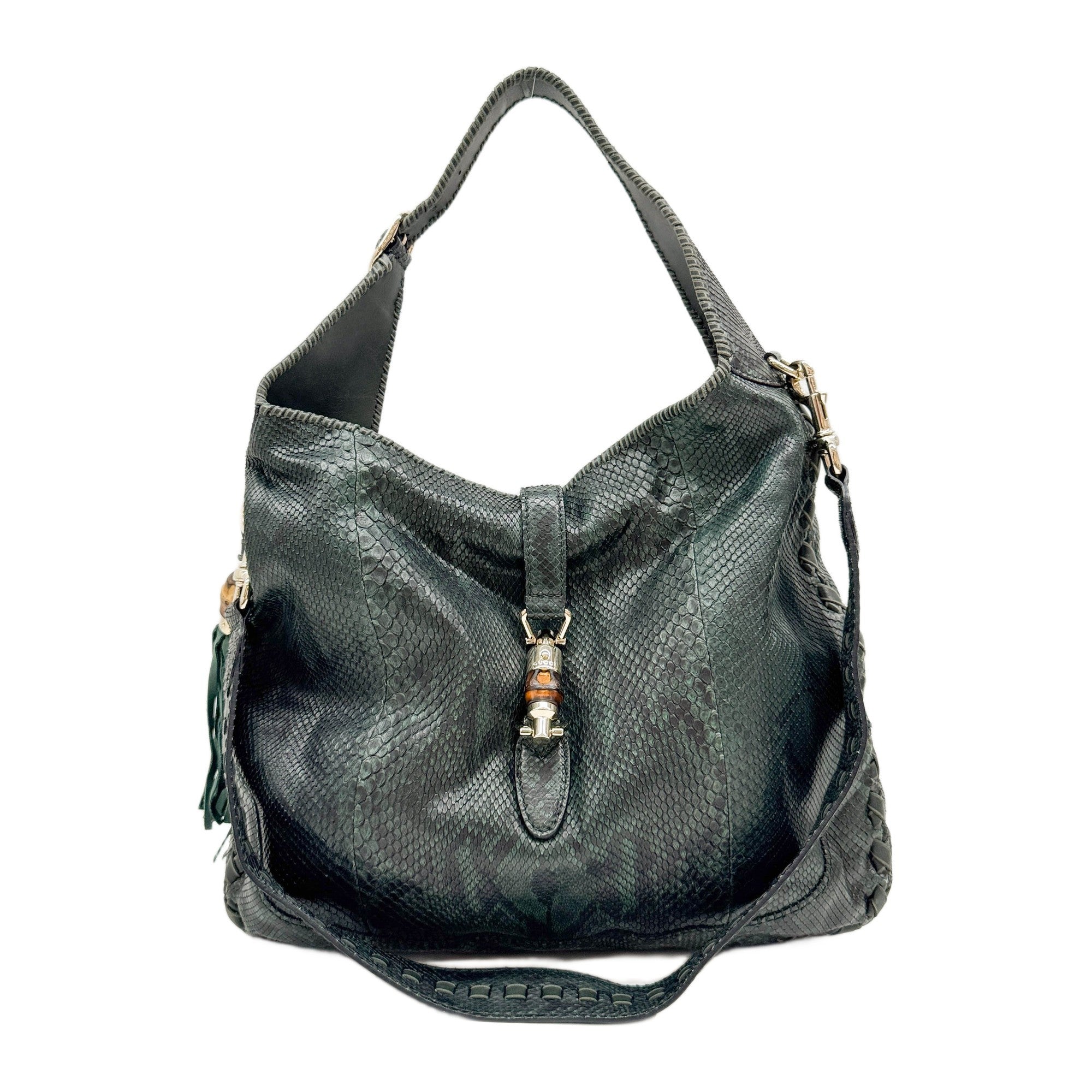 New Jackie Green Python Leather Shoulder Bag