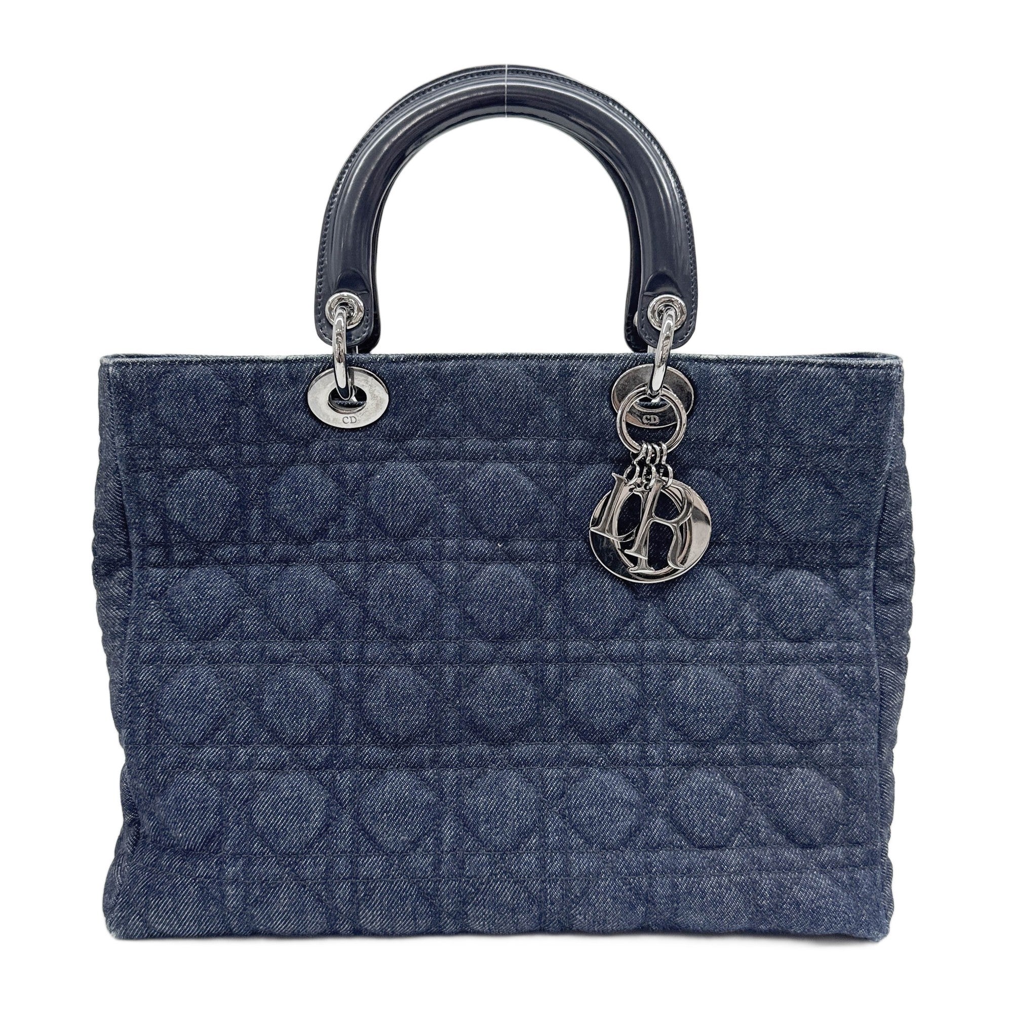 Large Lady Dior Cannage Blue Denim Two Way Bag