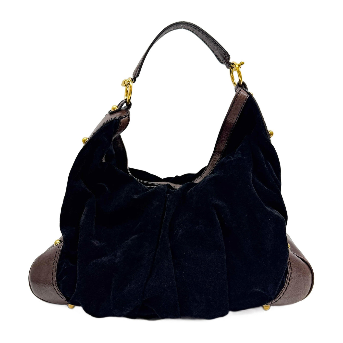 Horsebit Brown Trim Black Suede Shoulder Hobo Bag