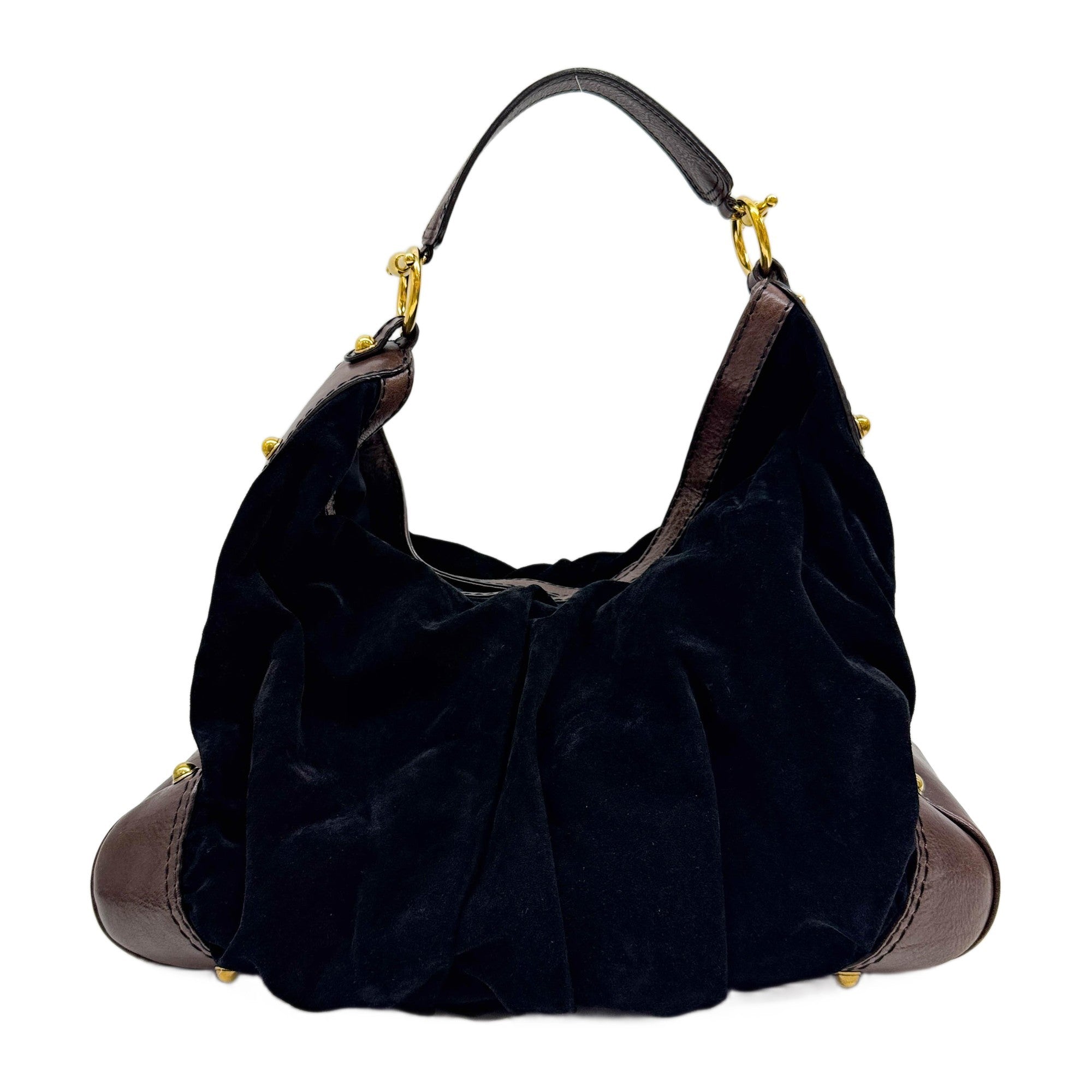 Horsebit Brown Trim Black Suede Shoulder Hobo Bag