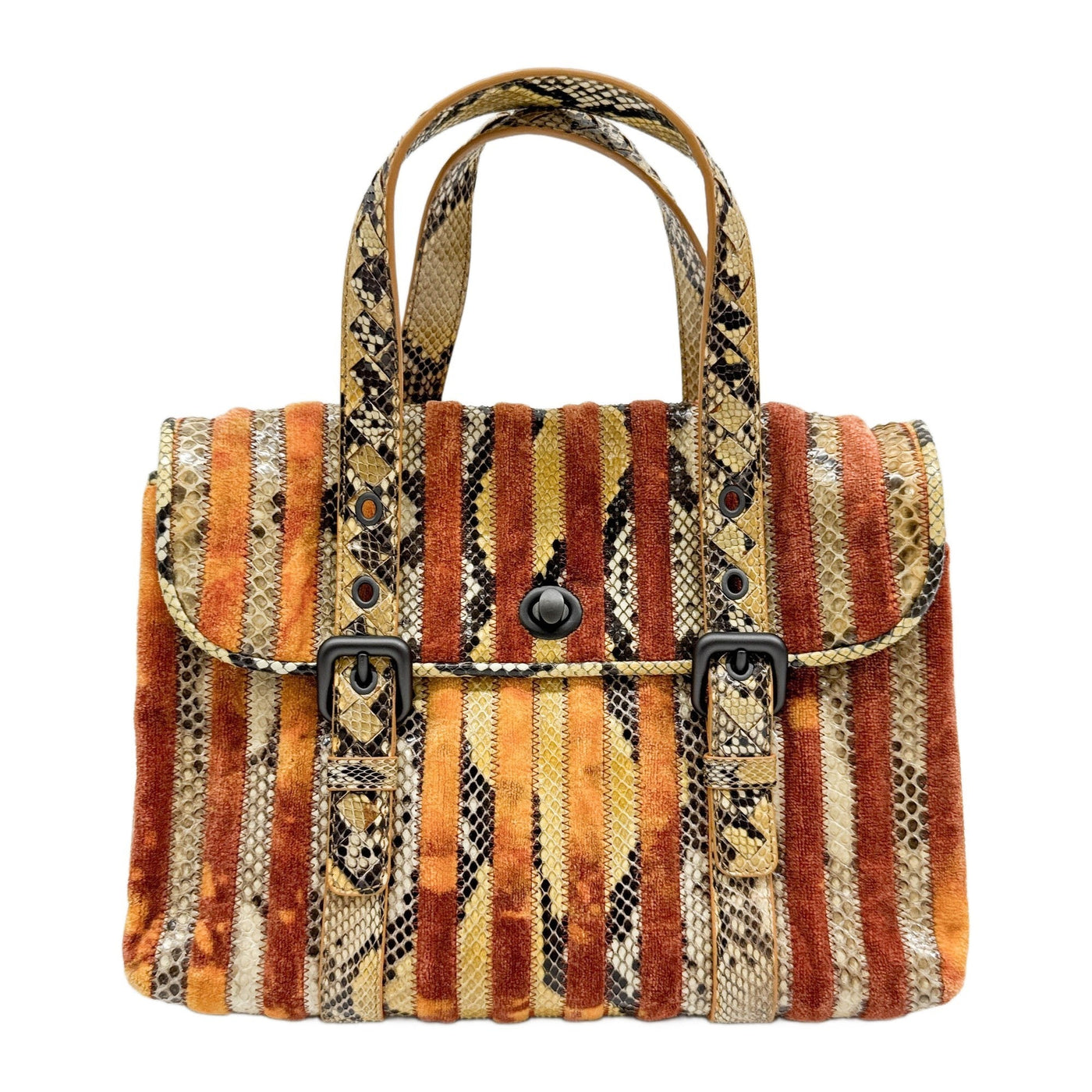 Orange Velvet & Python Embossed Leather Two Way Bag