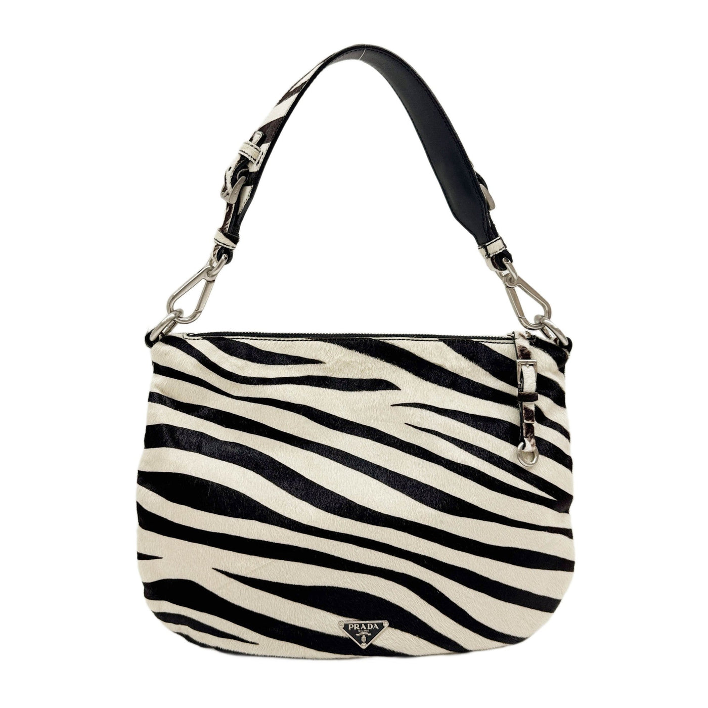 Brown and White Zebra Print Pony Hair Shoulder Bag