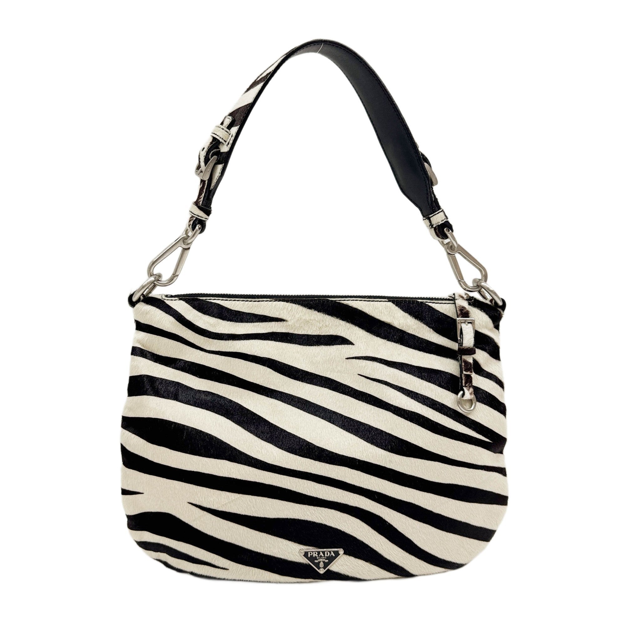 Brown and White Zebra Print Pony Hair Shoulder Bag