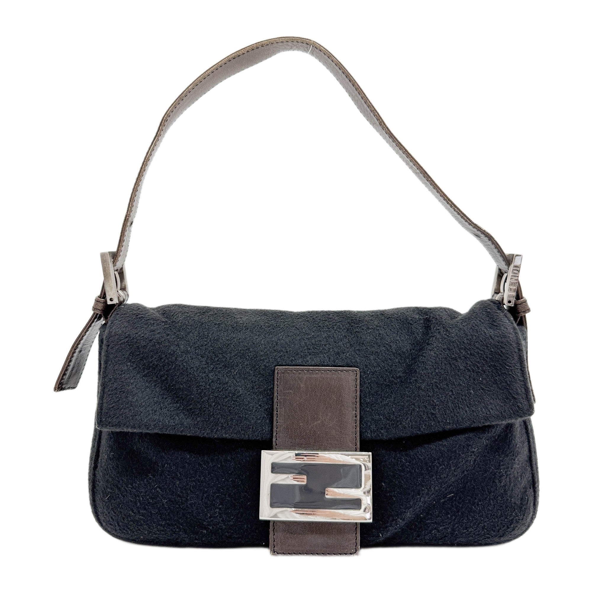 Baguette Black Wool Shoulder Bag