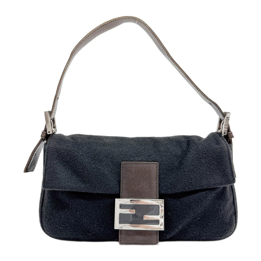 Baguette Black Wool Shoulder Bag