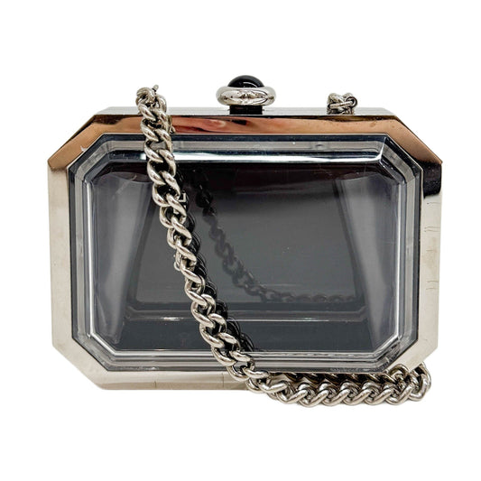 Premiere Watch Minaudière On Chain 2015 Silver Hardware Clear and Black Acrylic Shoulder Bag
