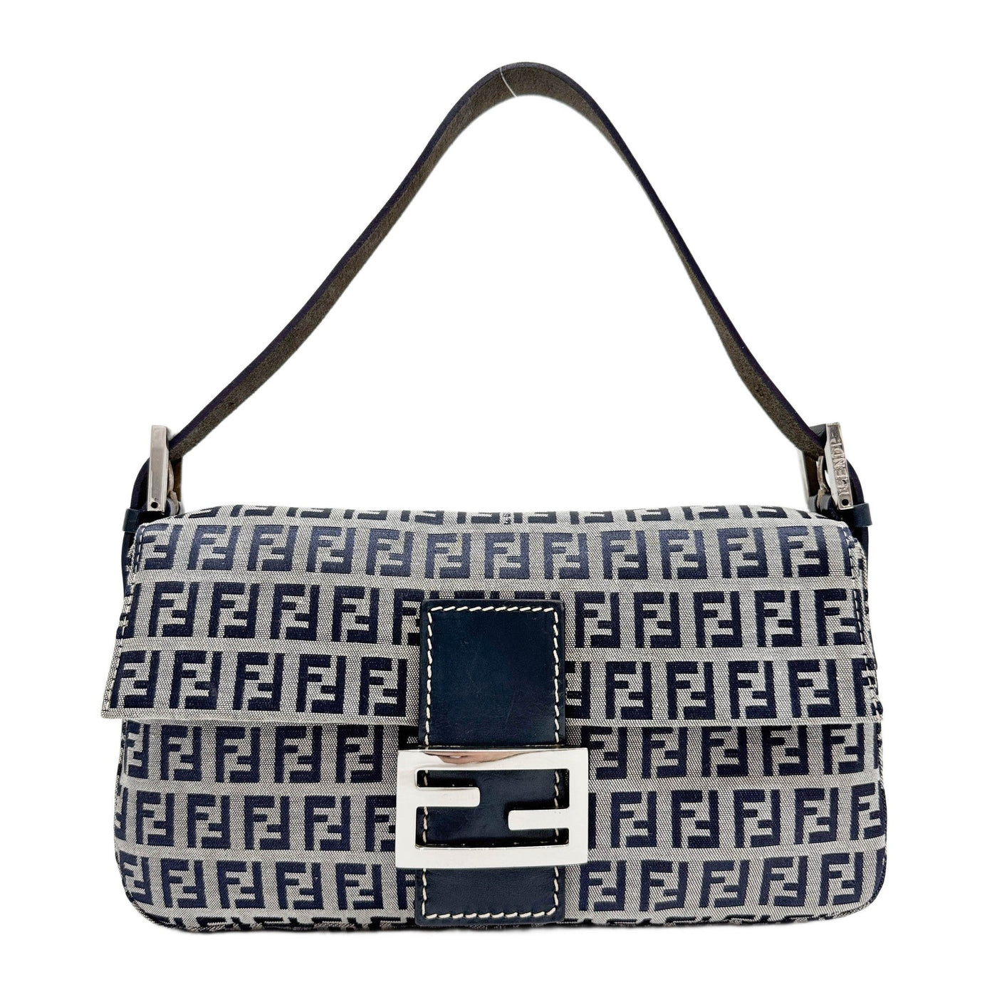 Baguette Blue Zucca Canvas Shoulder Bag