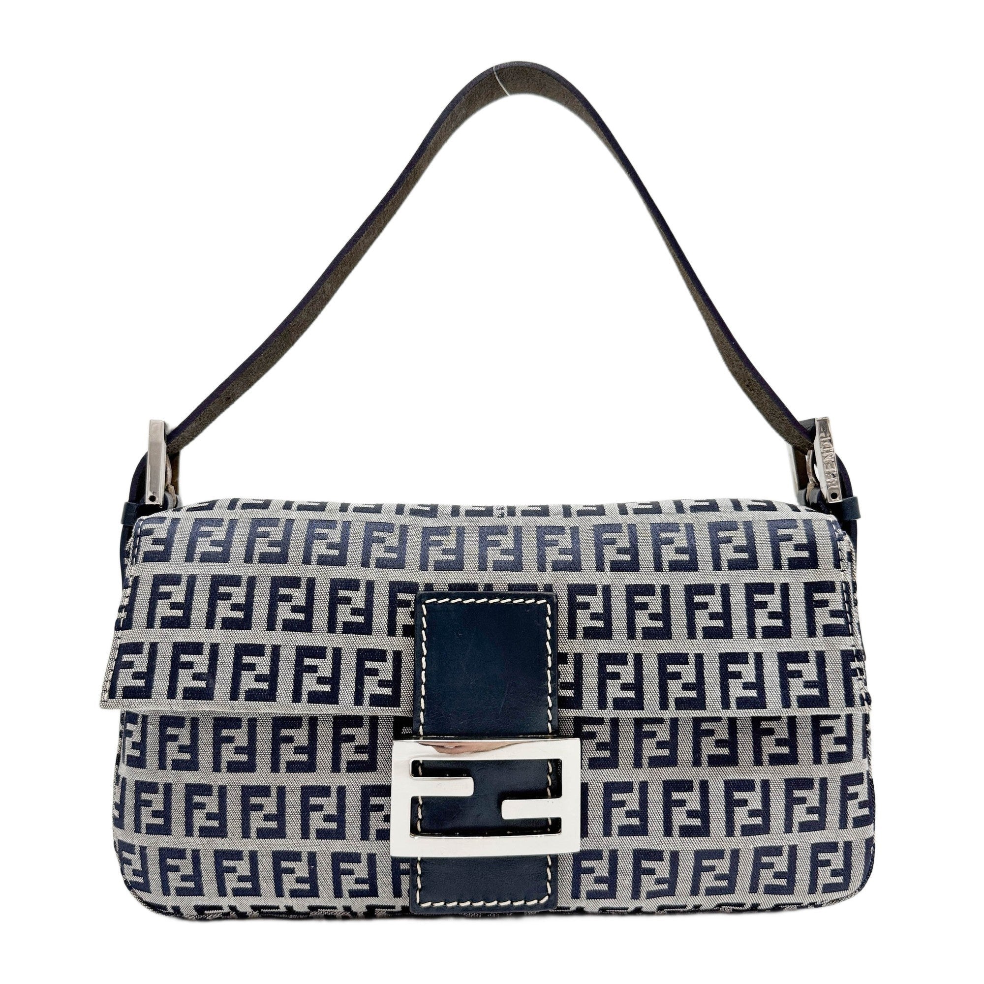 Baguette Blue Zucca Canvas Shoulder Bag