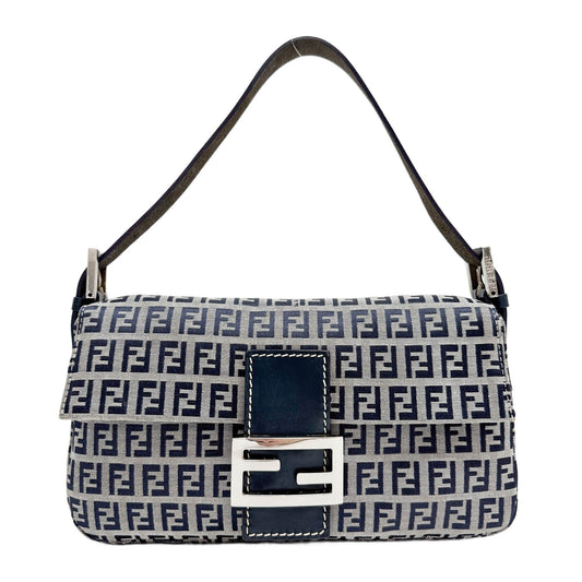 Baguette Blue Zucca Canvas Shoulder Bag