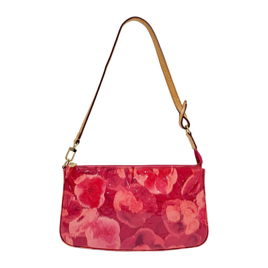 Pochette Accessoires Vernis Ikat Flower Pink and Red Patent Leather Shoulder Bag