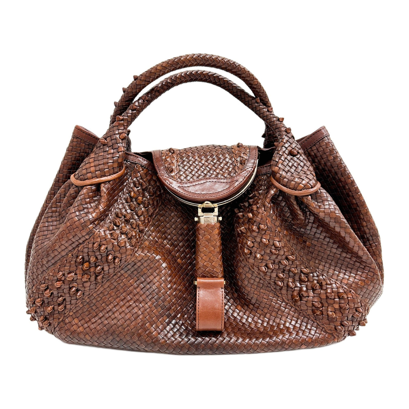 Spy Woven Brown Leather Shoulder Bag