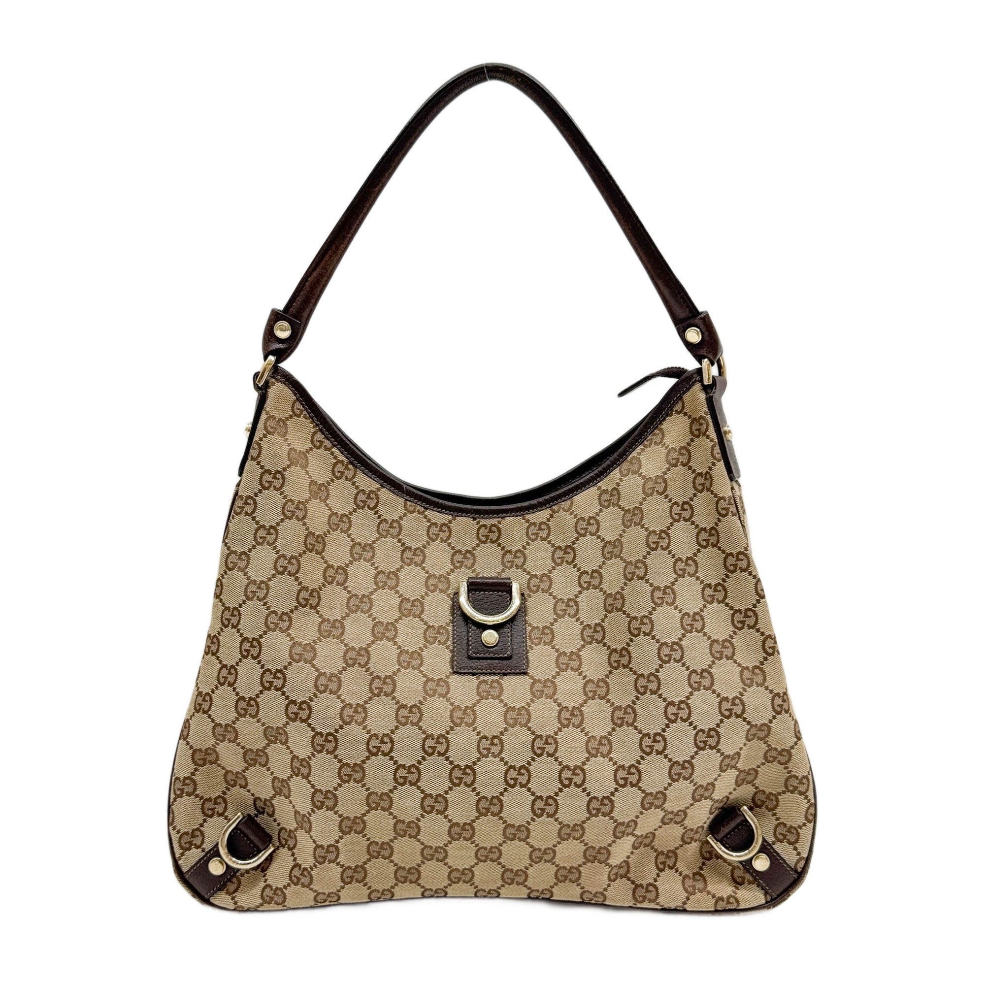 Abbey D-Ring GG Brown Leather Hobo Shoulder Bag