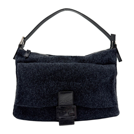 Navy Blue & Black Wool Shoulder Bag