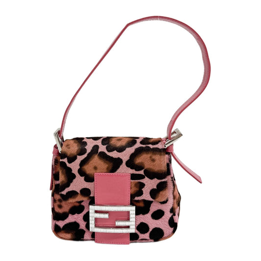 Mini Mamma Baguette Pink Leopard Print Pony Hair Hand Bag