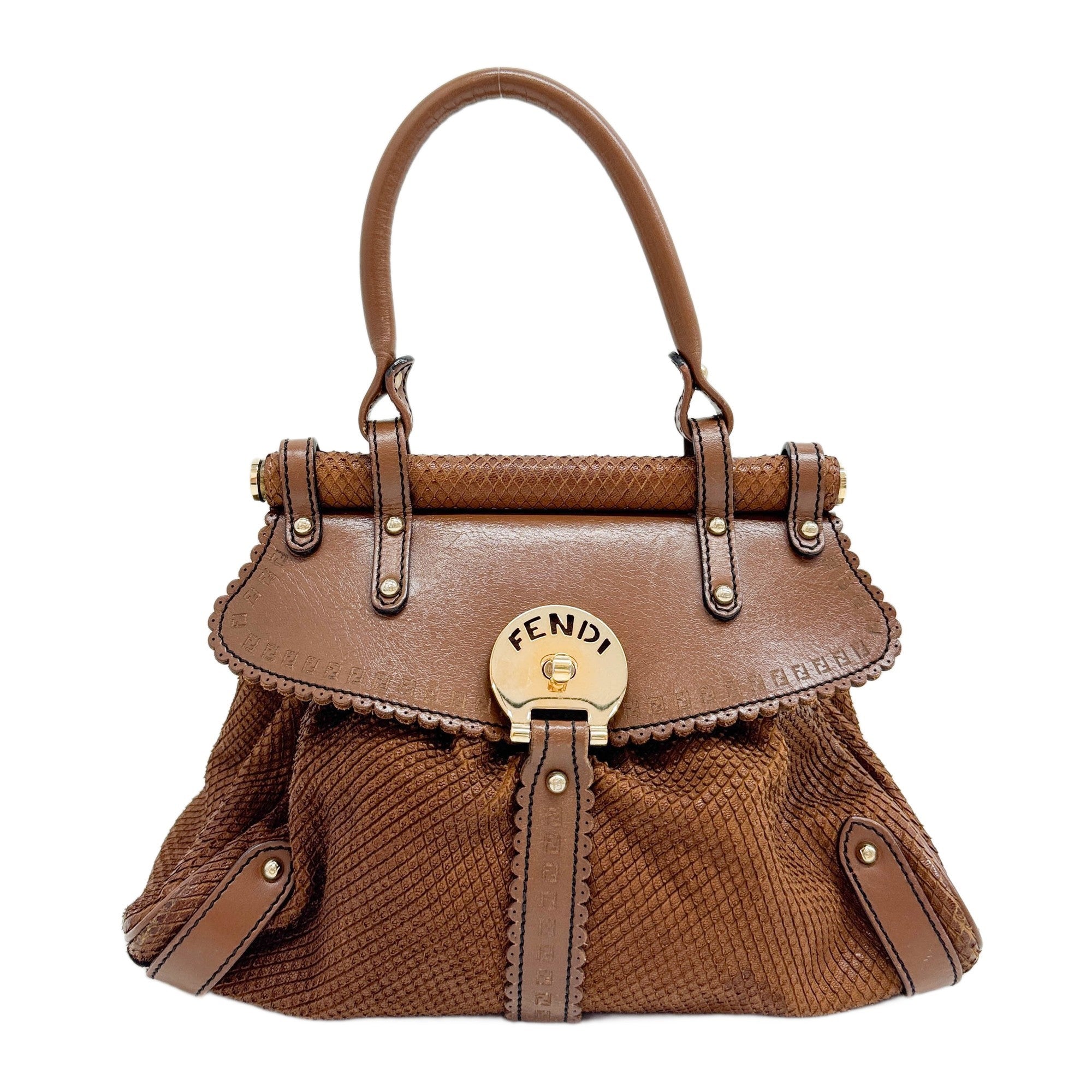 Magic Brown Snakeskin Embossed Leather Hand Bag