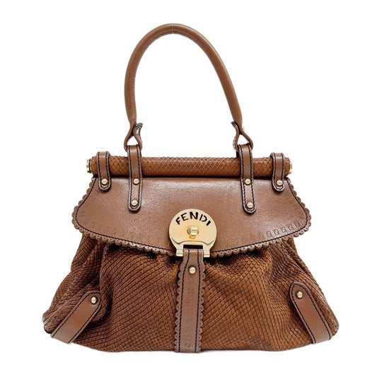 Magic Brown Snakeskin Embossed Leather Hand Bag
