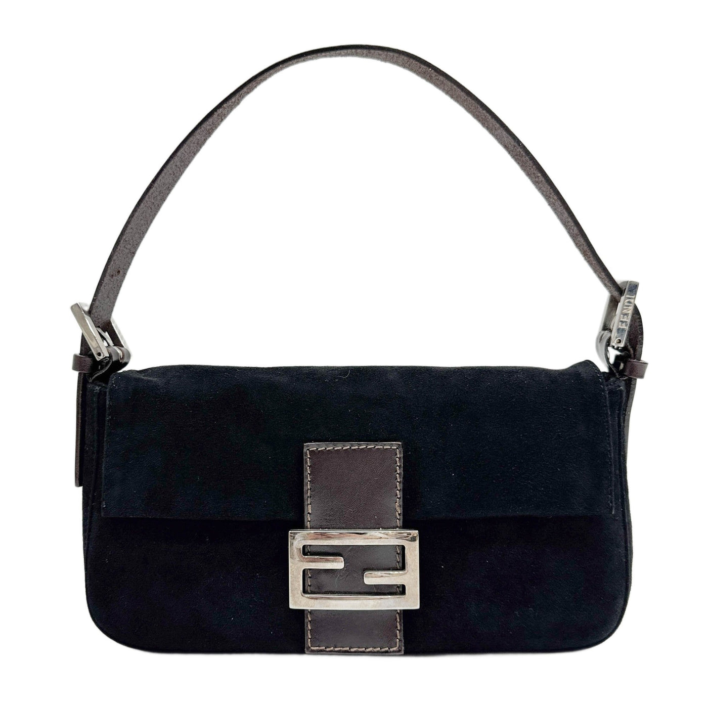 Baguette Black Suede Shoulder Bag