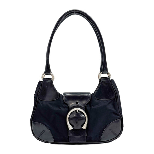 Moon Leather Trim Black Nylon Shoulder Bag