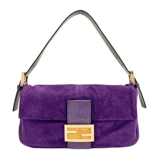 Baguette Gold Detail Purple Suede Shoulder Bag