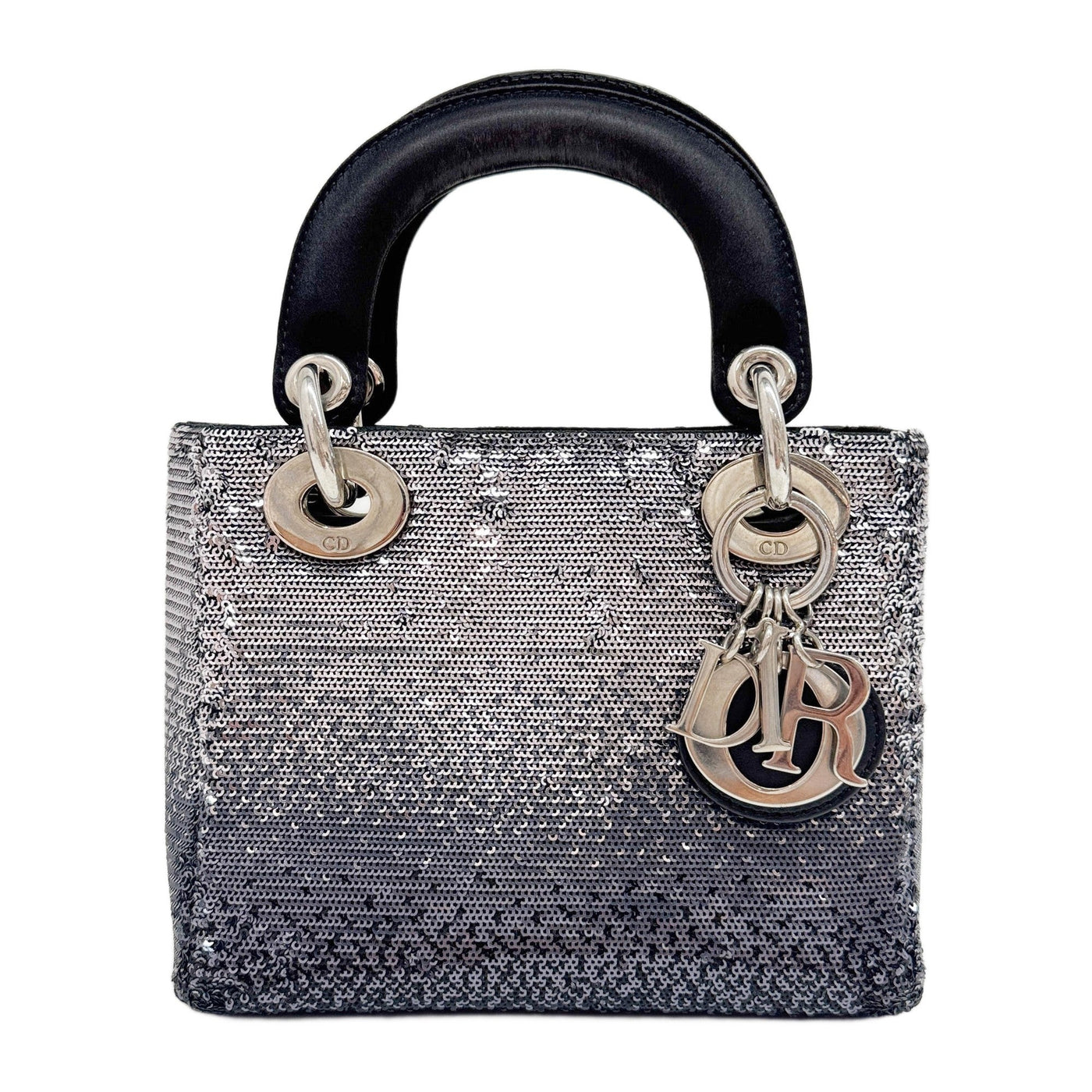 Mini Lady Dior Silver Sequin Hand Bag