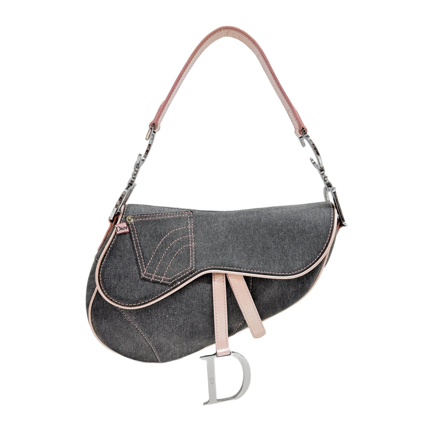 Saddle Pink Detail with Grey Denim Shoulder Bag