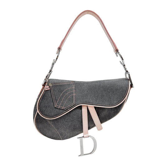 Saddle Pink Detail with Grey Denim Shoulder Bag
