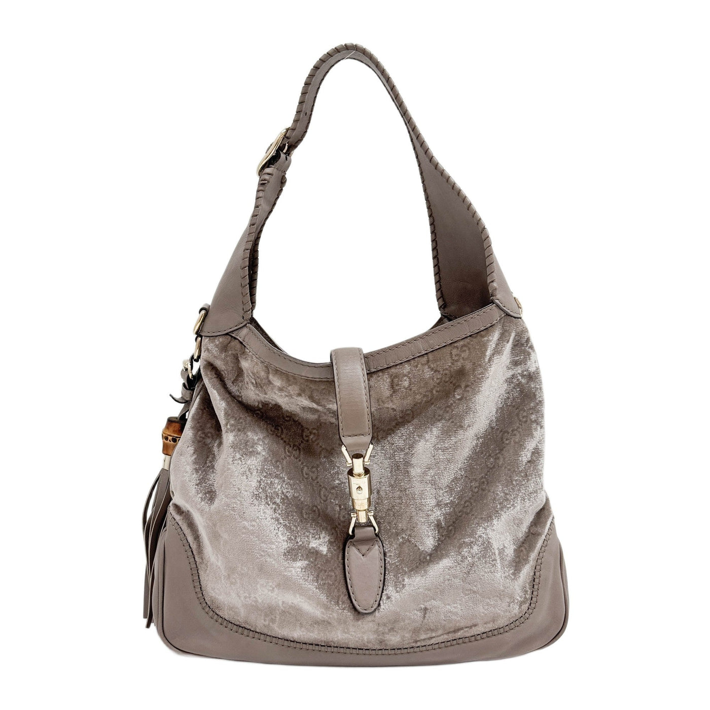 New Jackie Pastel Brown Leather Trim Velvet Shoulder Bag