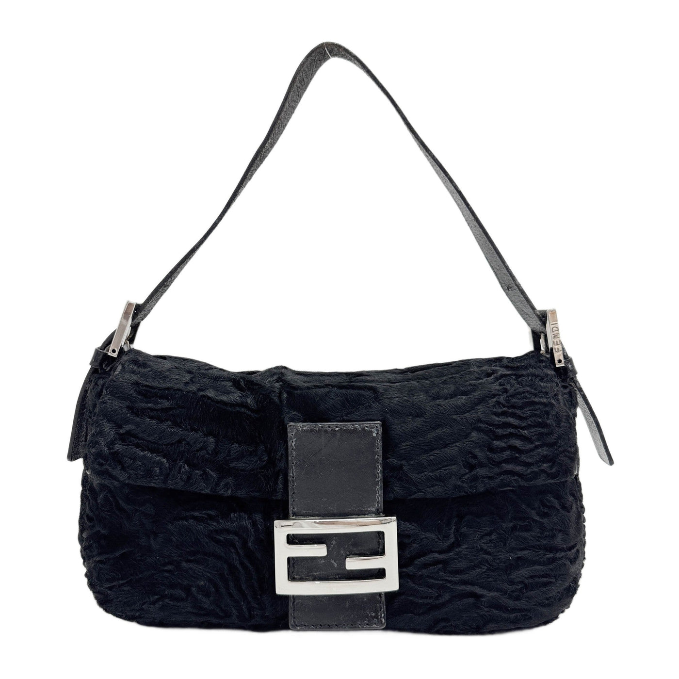 Baguette Wavy Black Pony Hair Shoulder Bag