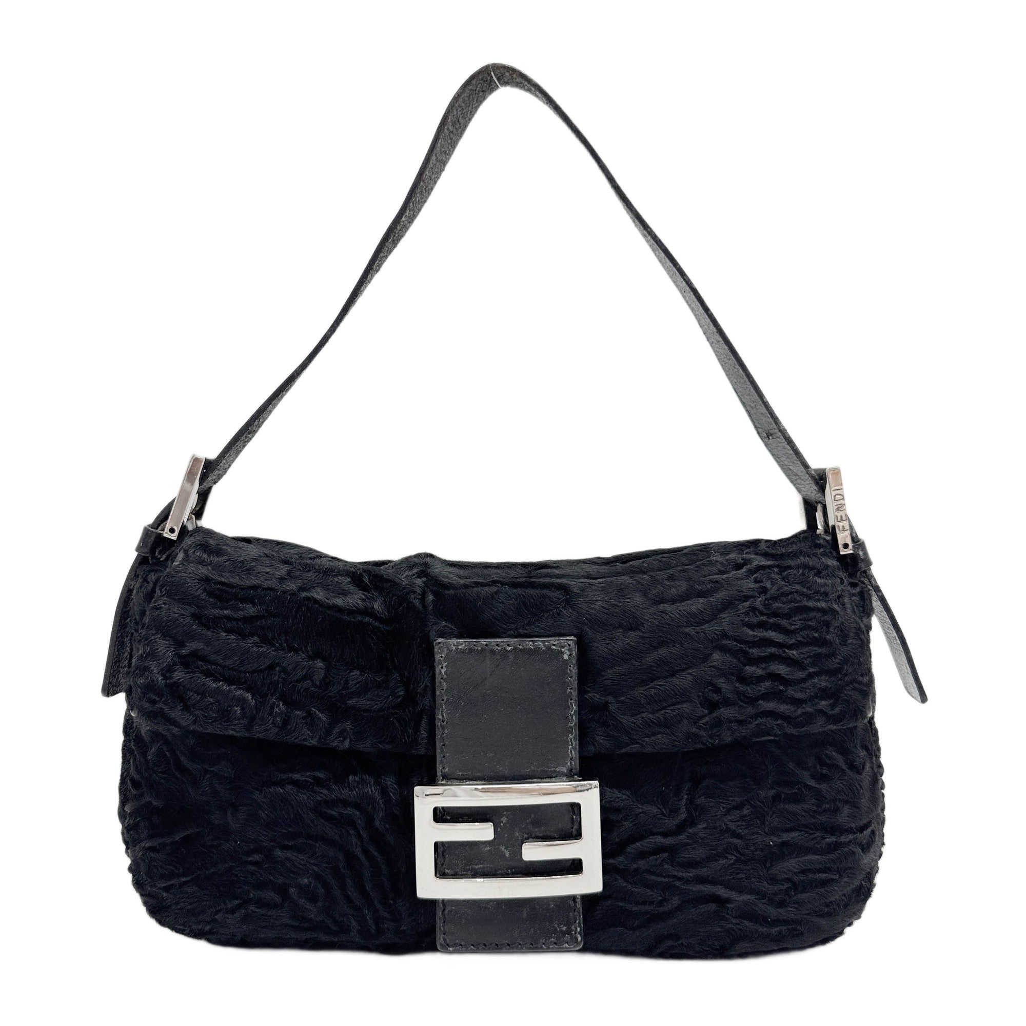 Baguette Wavy Black Pony Hair Shoulder Bag