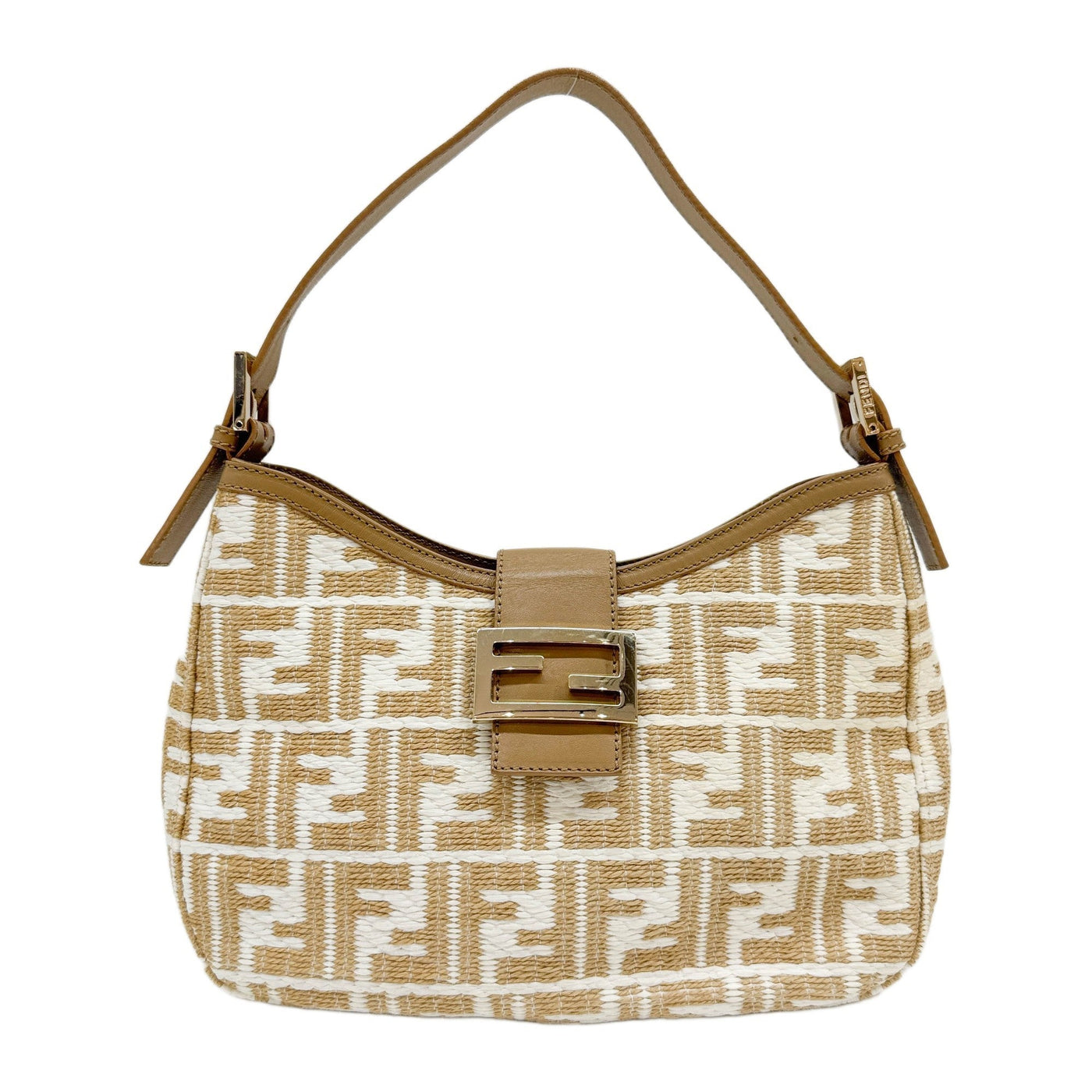 Vintage FF Logo Beige Zucca Raffia Shoulder Bag