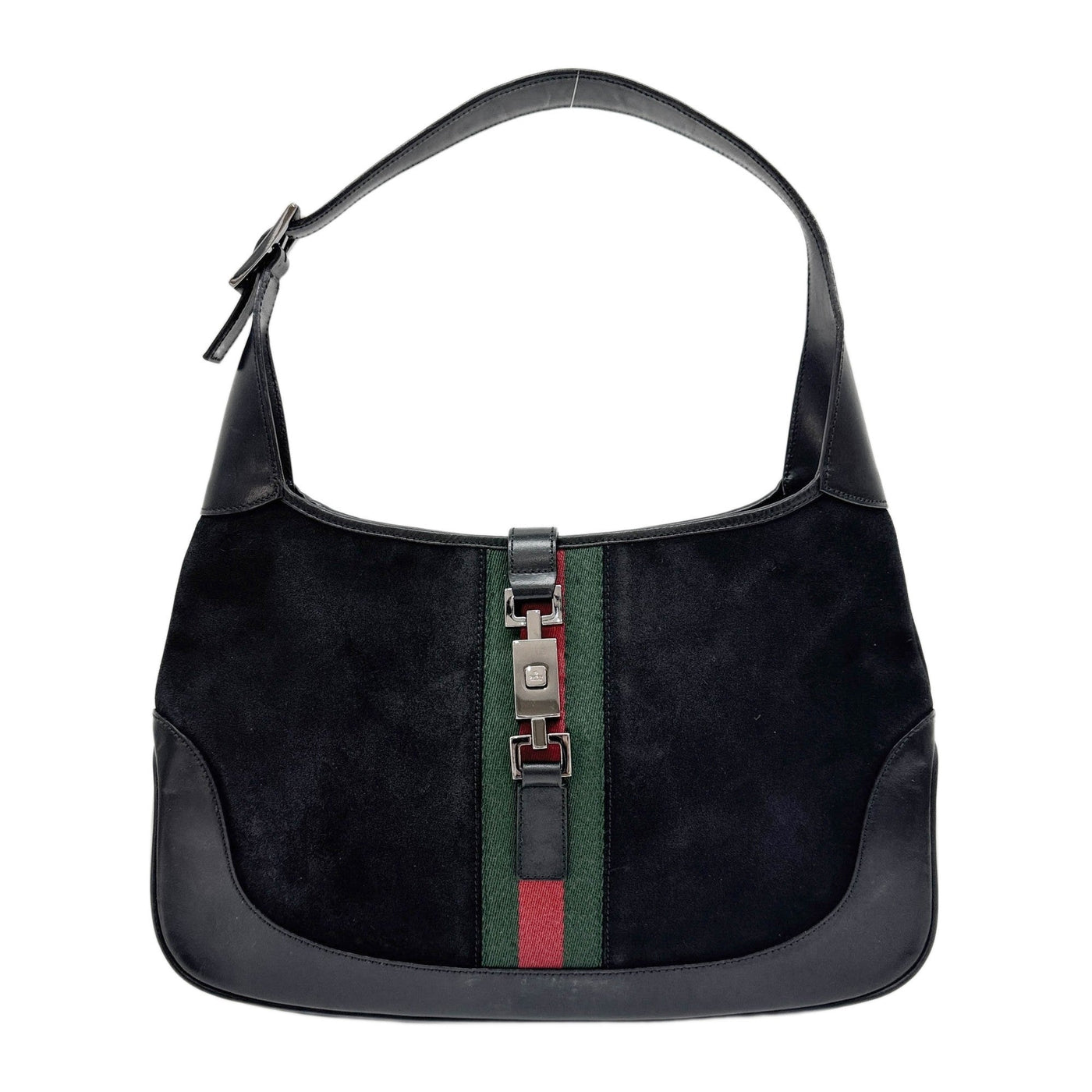 Jackie Ophidia Black Leather Trim Suede Shoulder Bag