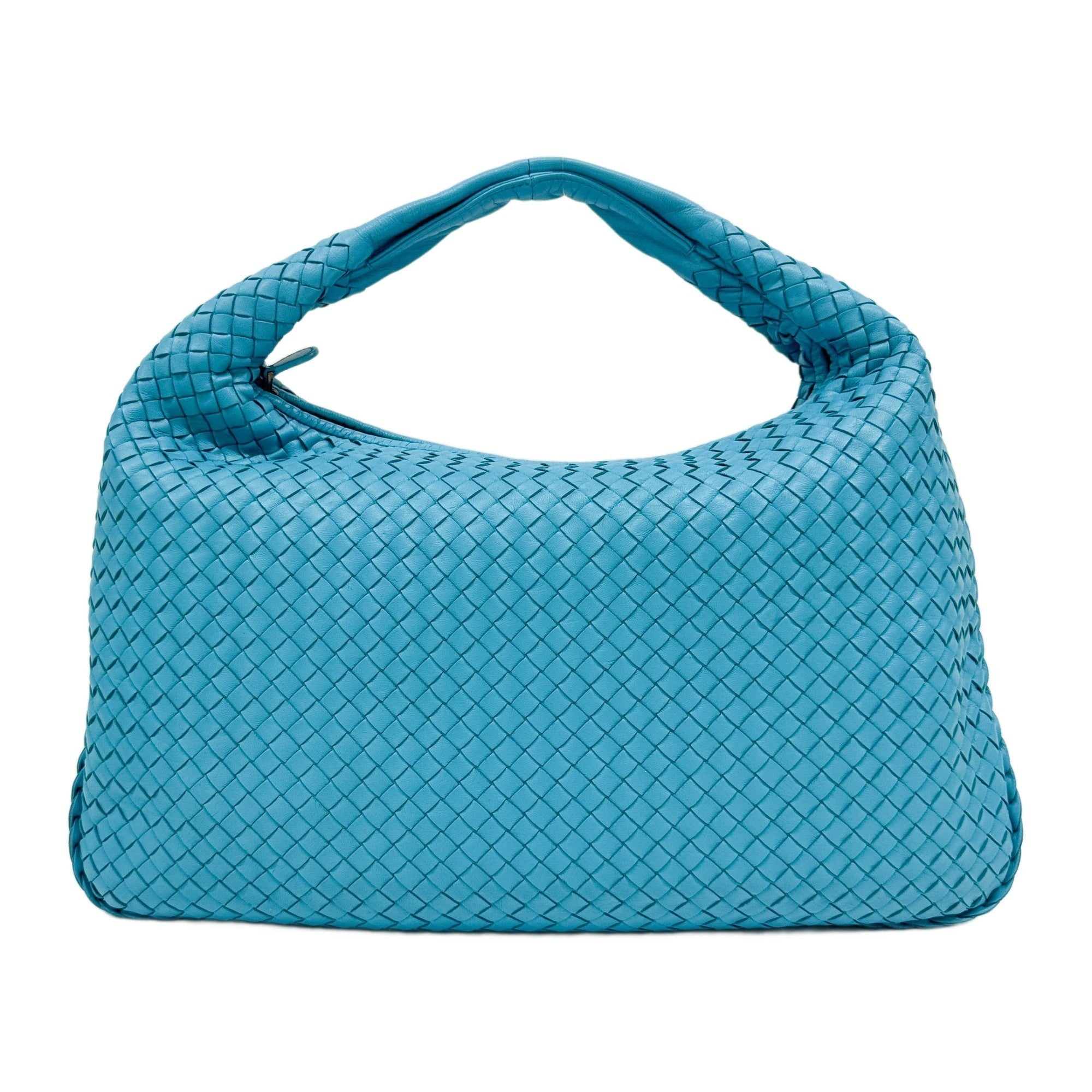 Veneta Intreciatto Blue Leather Shoulder Bag