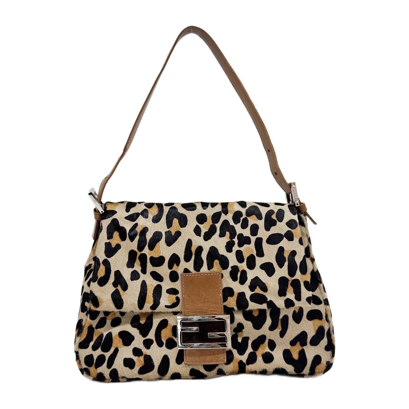 Mamma Baguette Brown Leopard Print Pony Hair Shoulder Bag