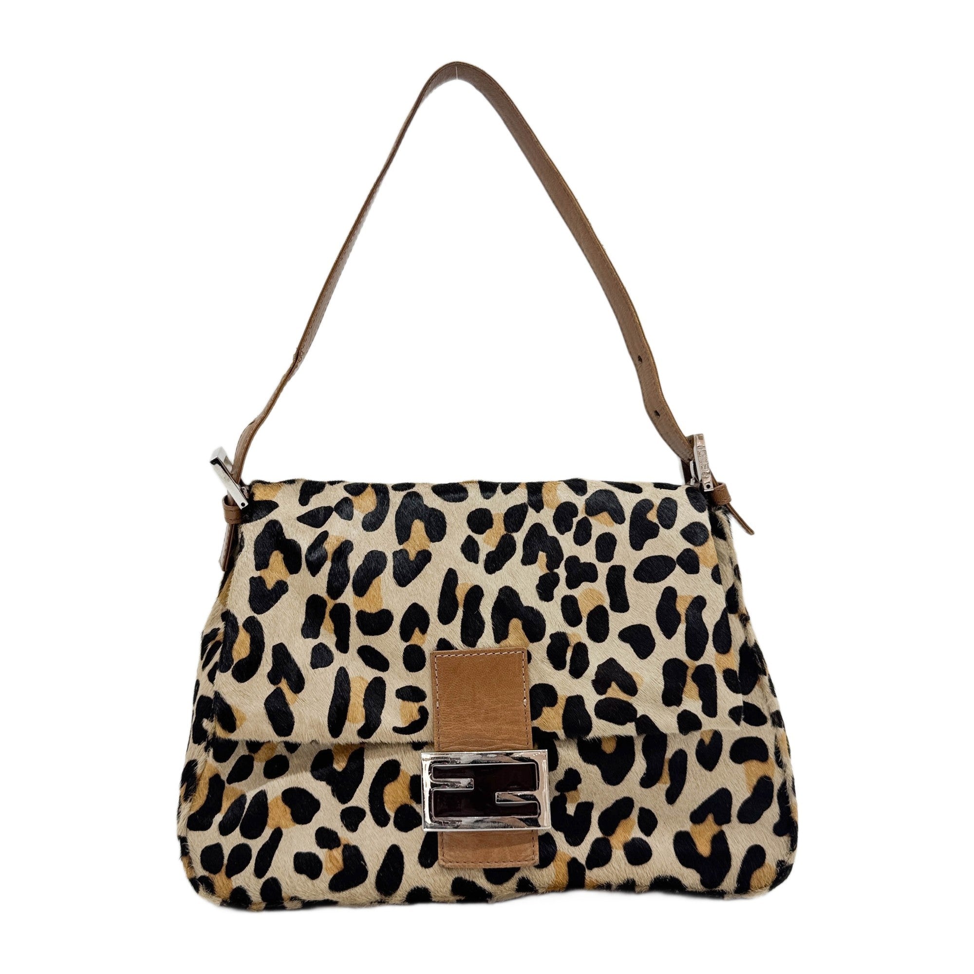 Mamma Baguette Brown Leopard Print Pony Hair Shoulder Bag