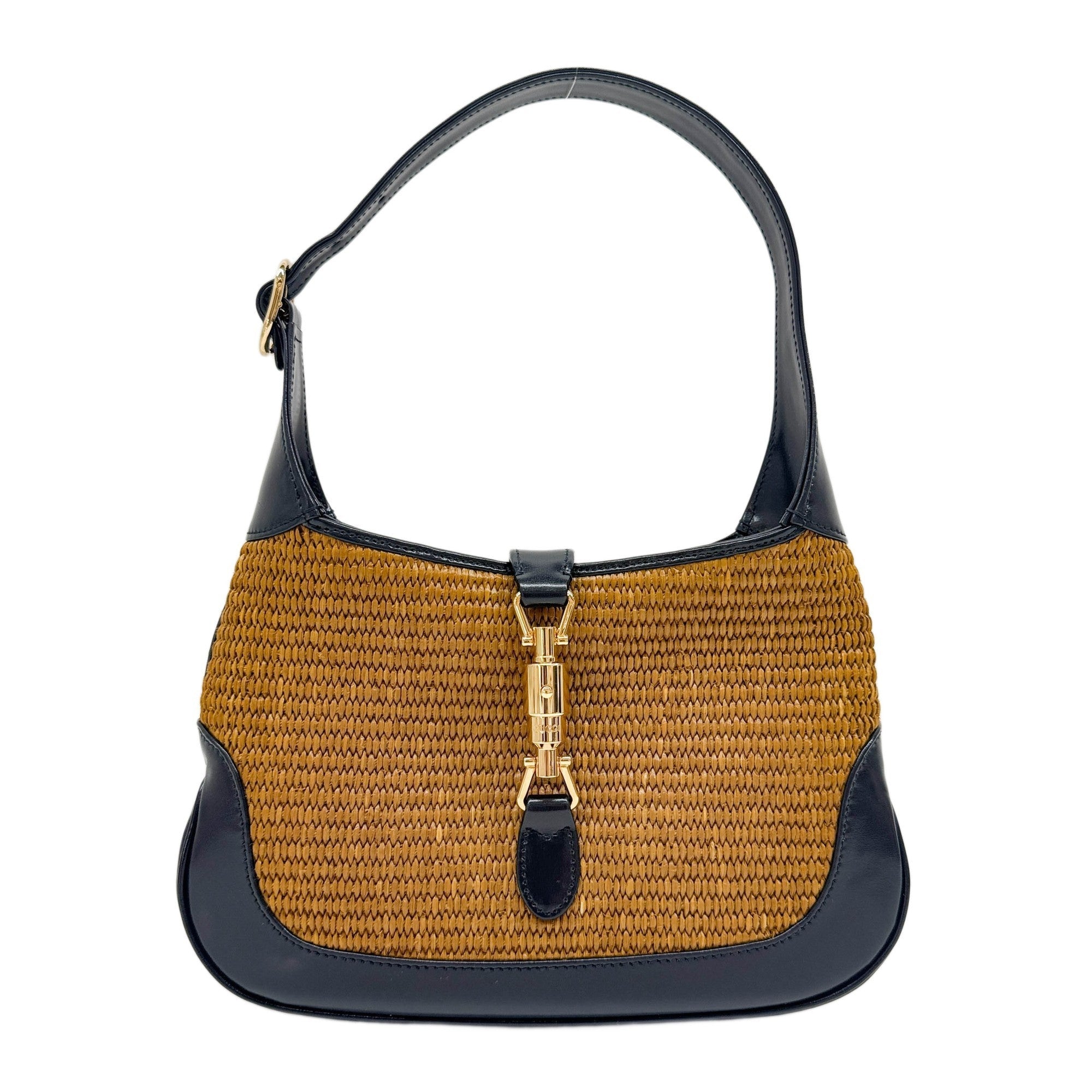 Small Jackie 1961 Black Trim Brown Raffia Two Way Bag