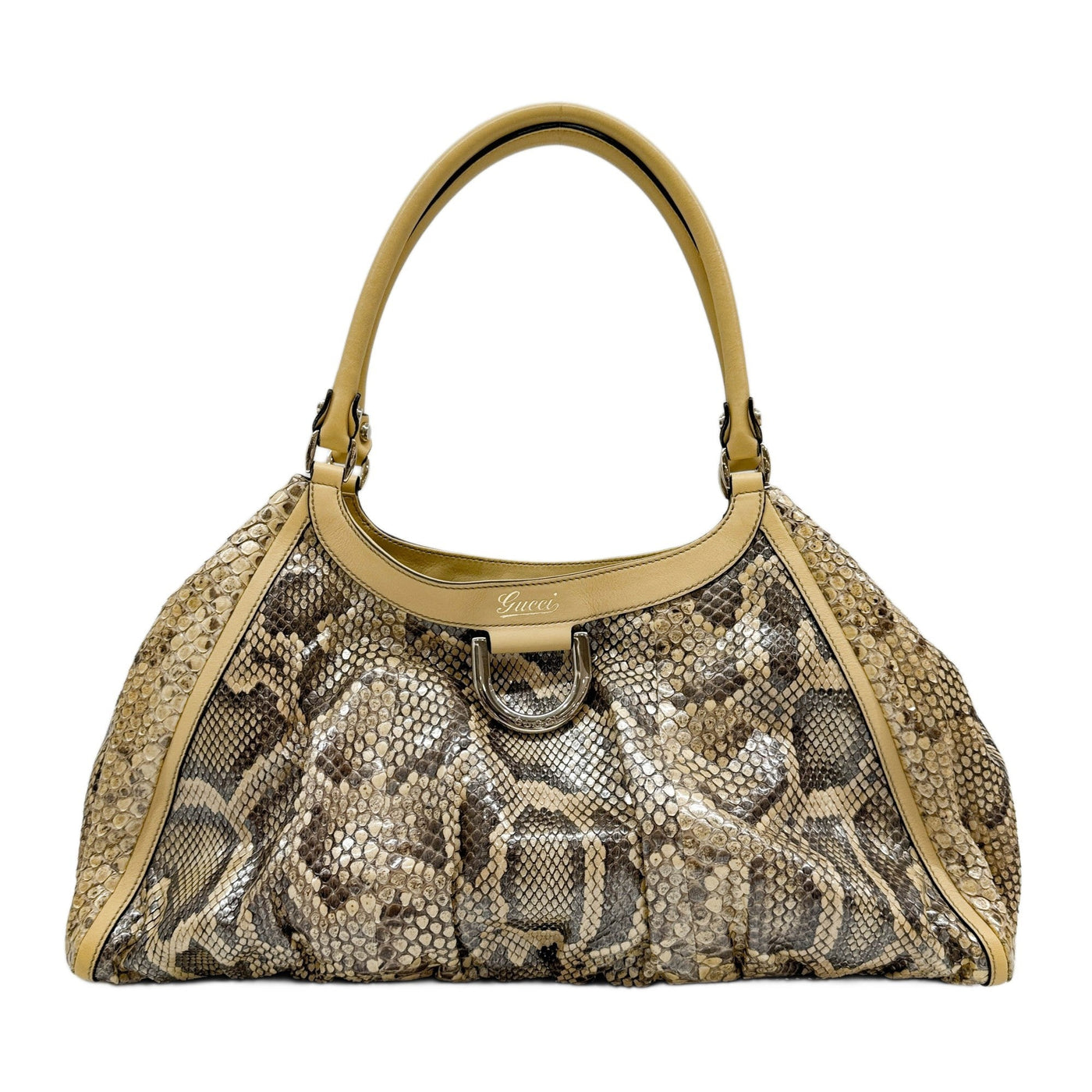 Abbey Sand Brown Python Embossed Leather Shoulder Tote Bag