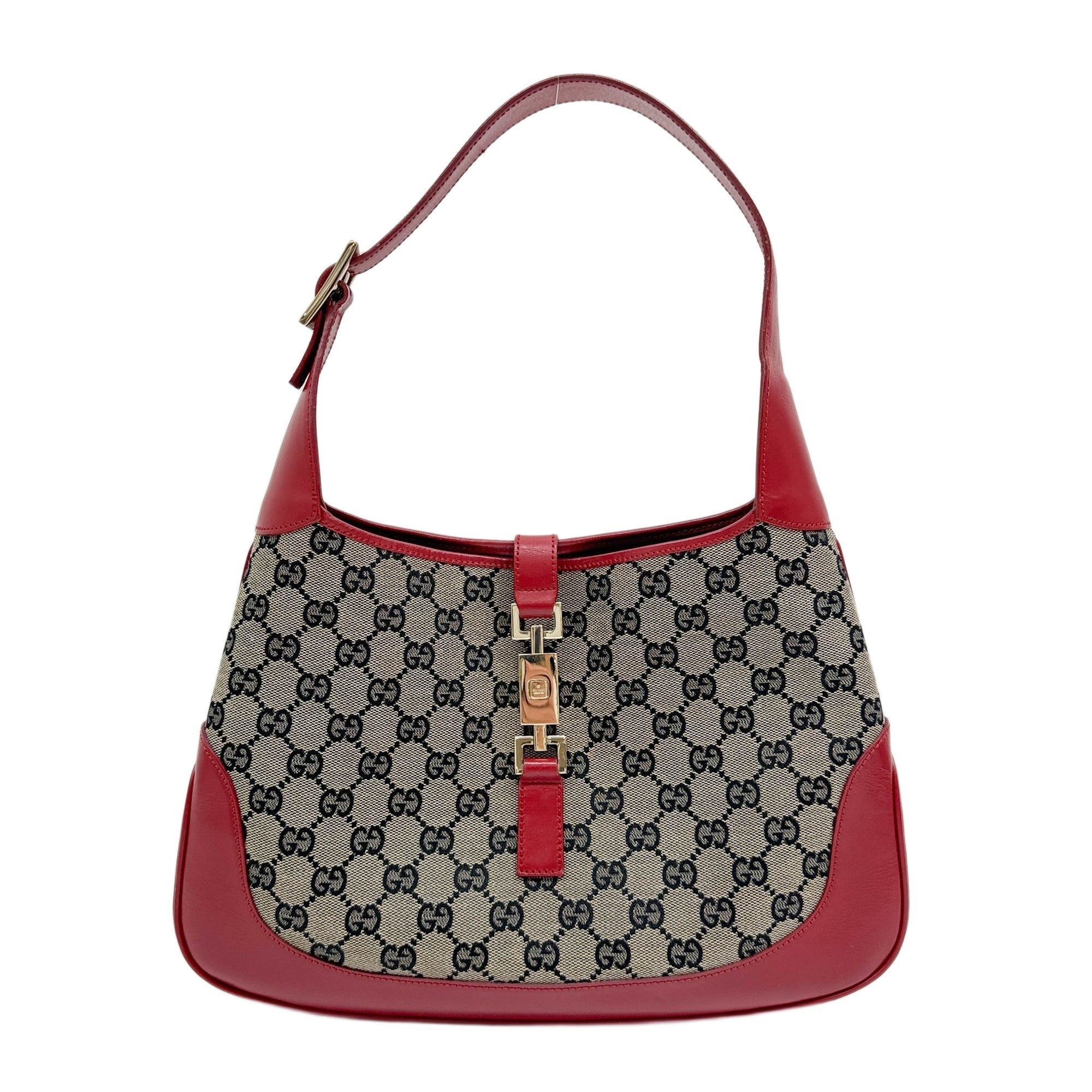 Jackie 1961 Red Trim Tan GG Canvas Shoulder Bag