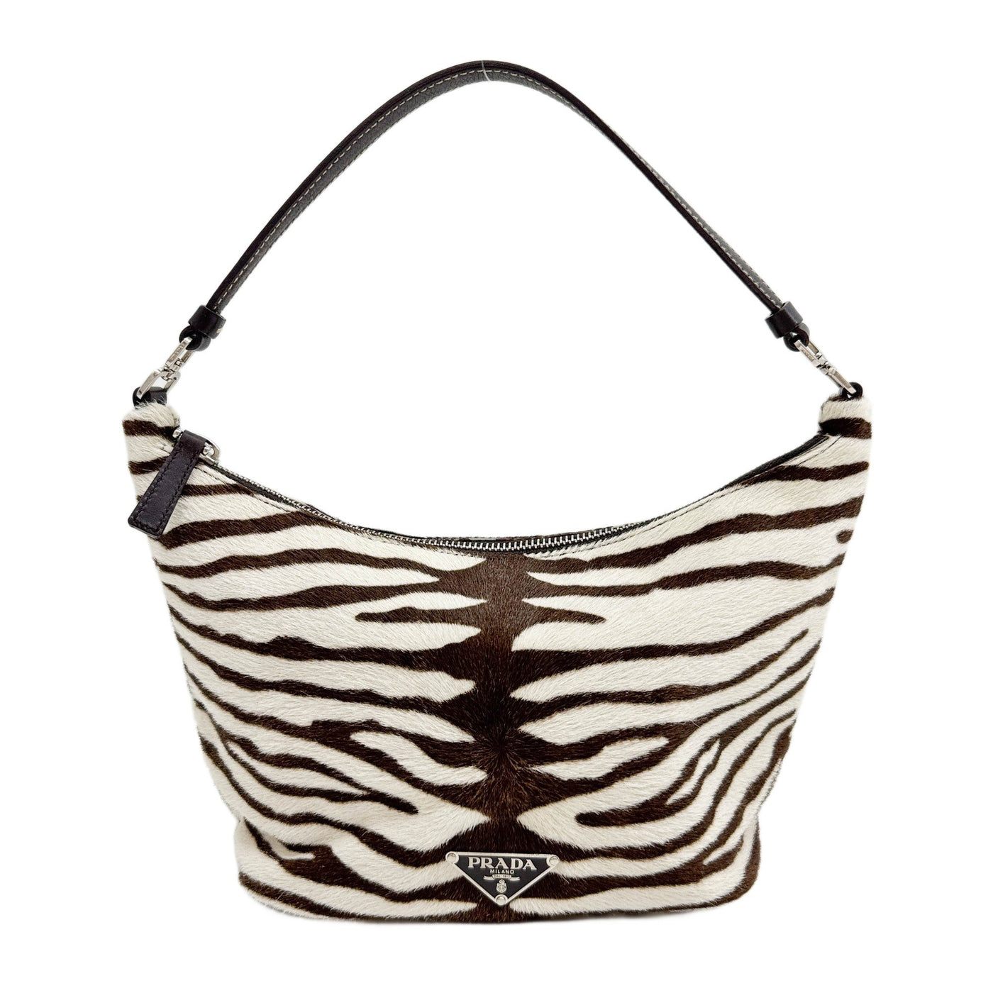 Brown & White Zebra Print Pony Hair Shoulder Bag