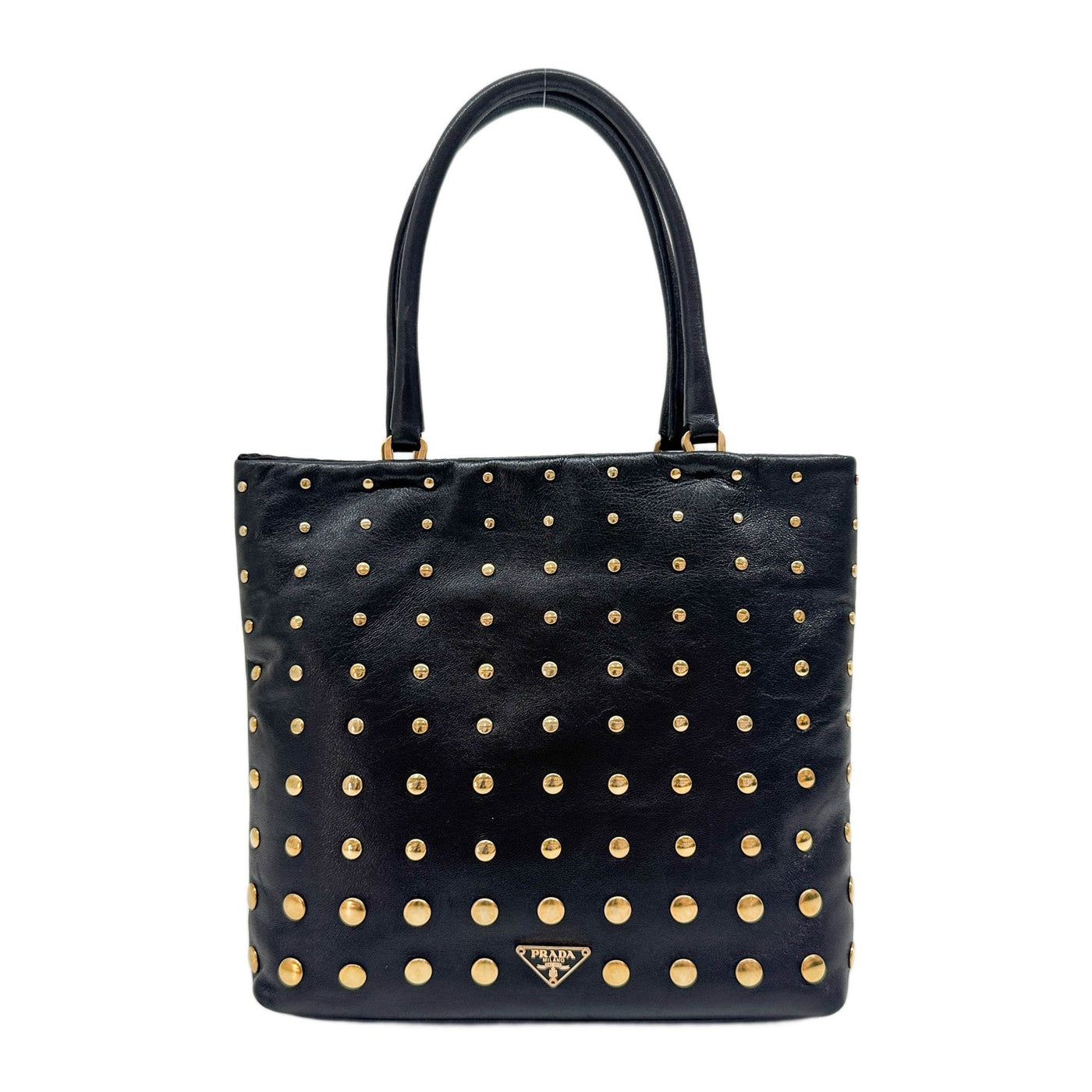 Studded Black Leather Hand Bag