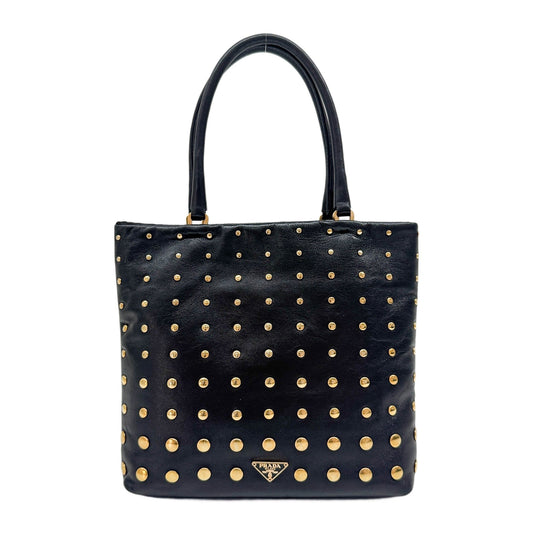 Studded Black Leather Hand Bag