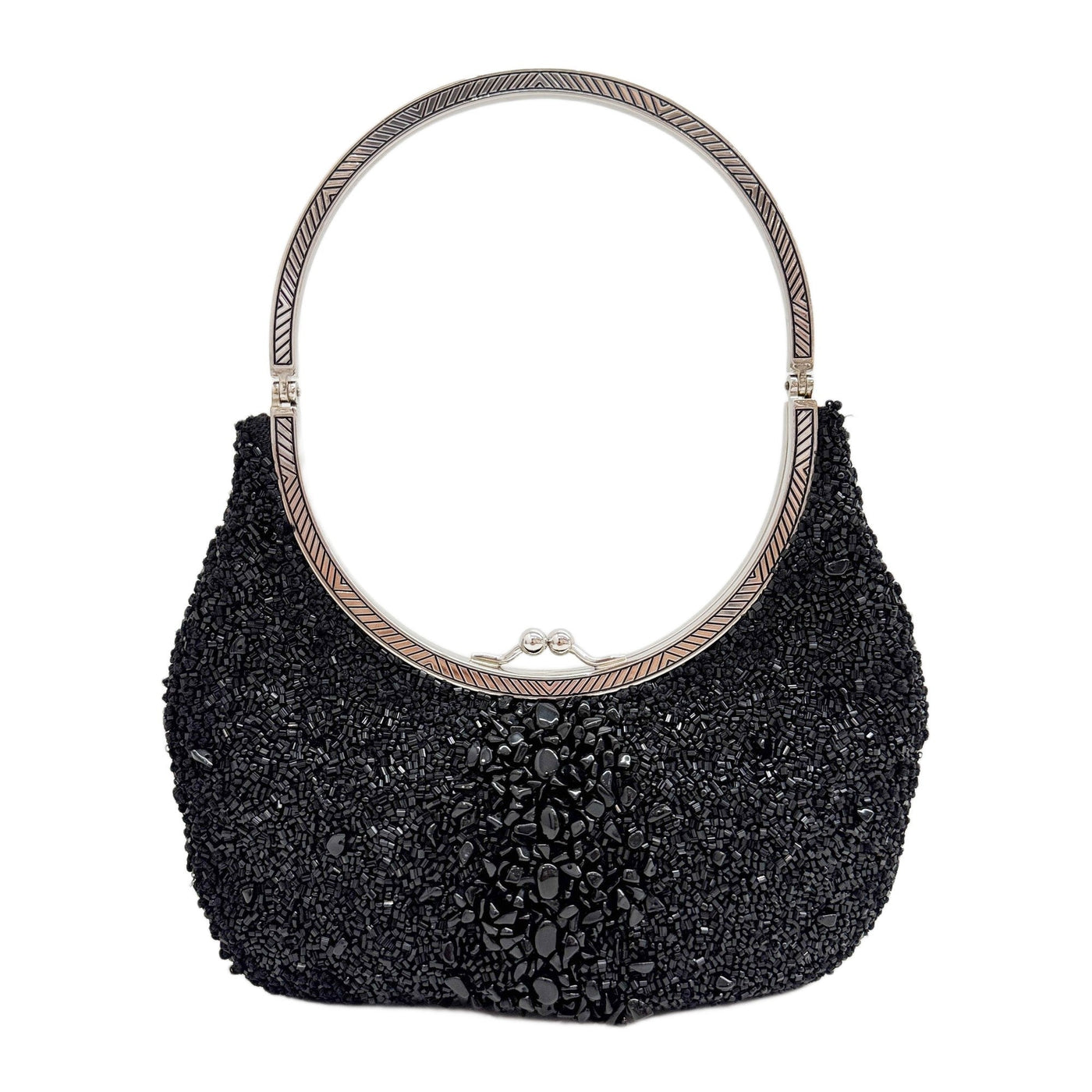 Kiss Lock Black Beads Hand Bag