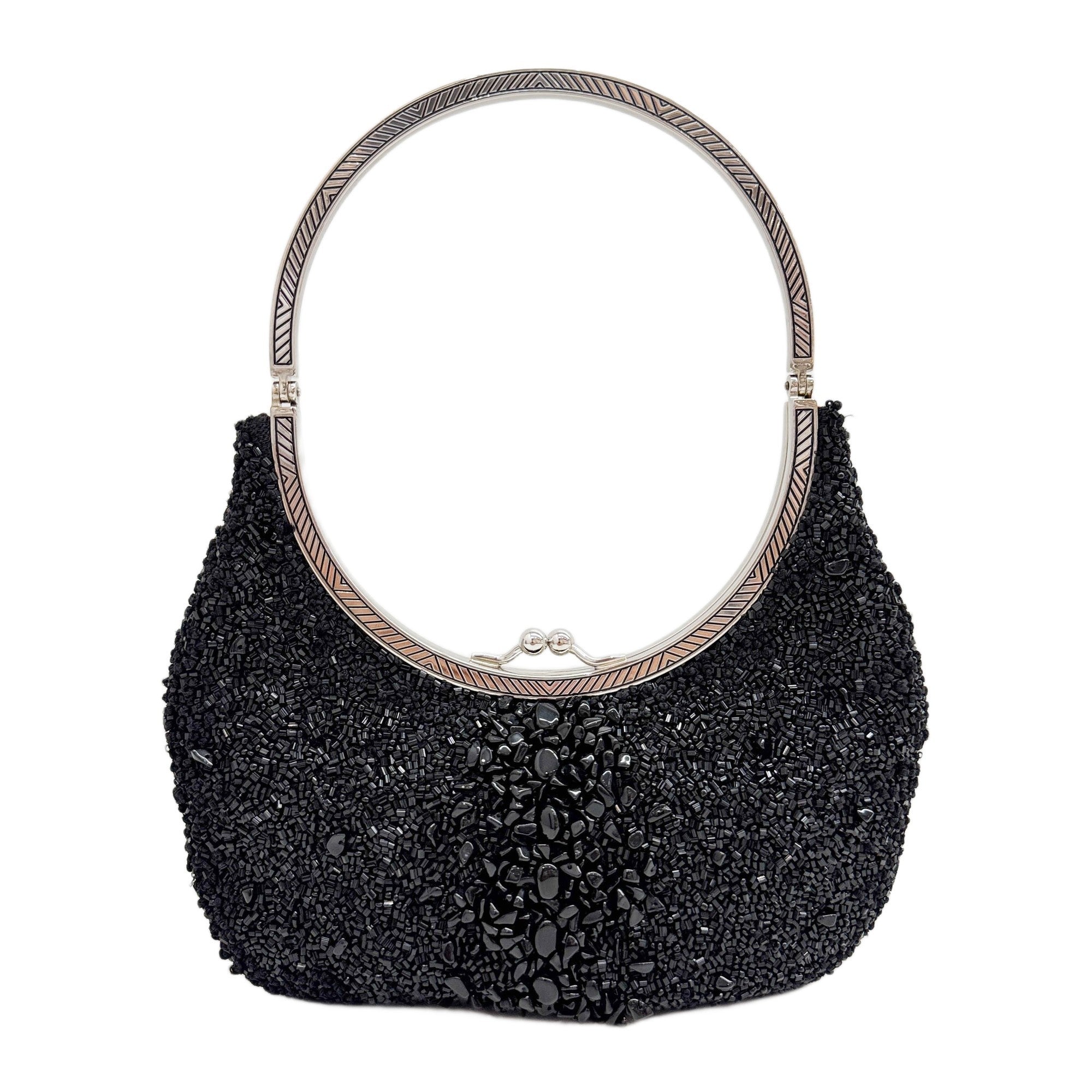 Kiss Lock Black Beads Hand Bag